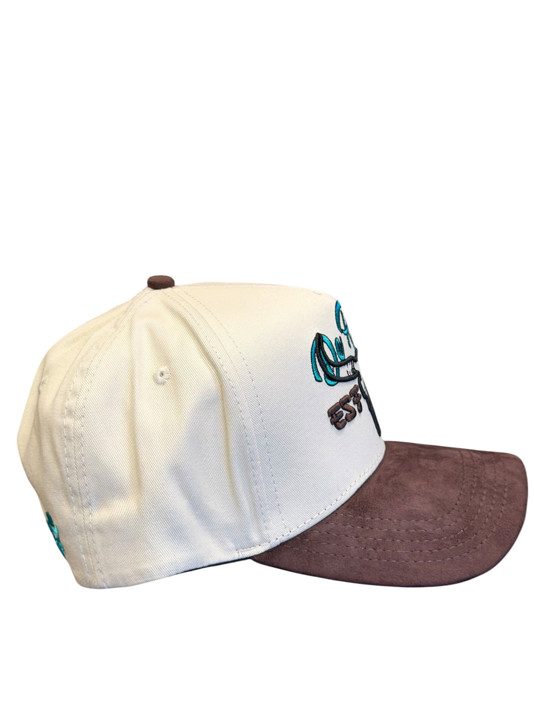 Western Ranch Bull Skull Hat | Embroidered Trucker Cap | Cream &amp; Brown Cowboy Cap