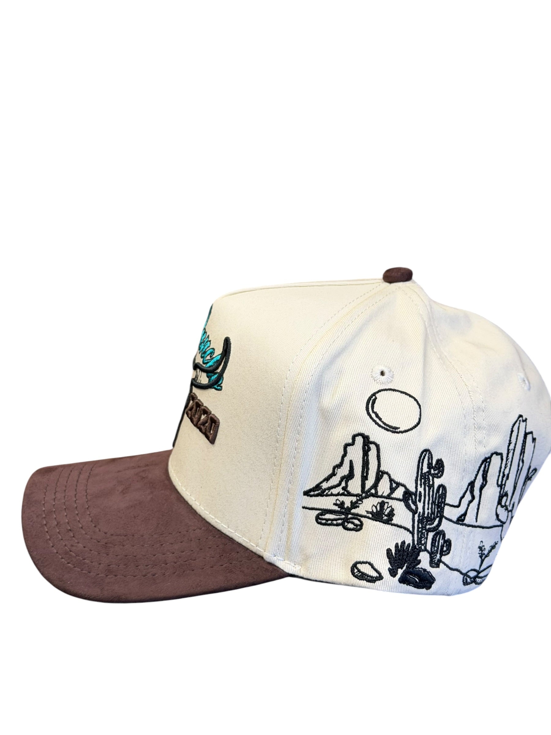 Western Ranch Bull Skull Hat | Embroidered Trucker Cap | Cream &amp; Brown Cowboy Cap