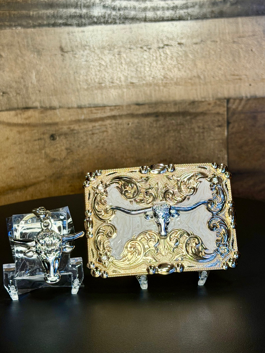 Western Longhorn Belt Buckle &amp; Matching Keychain Set