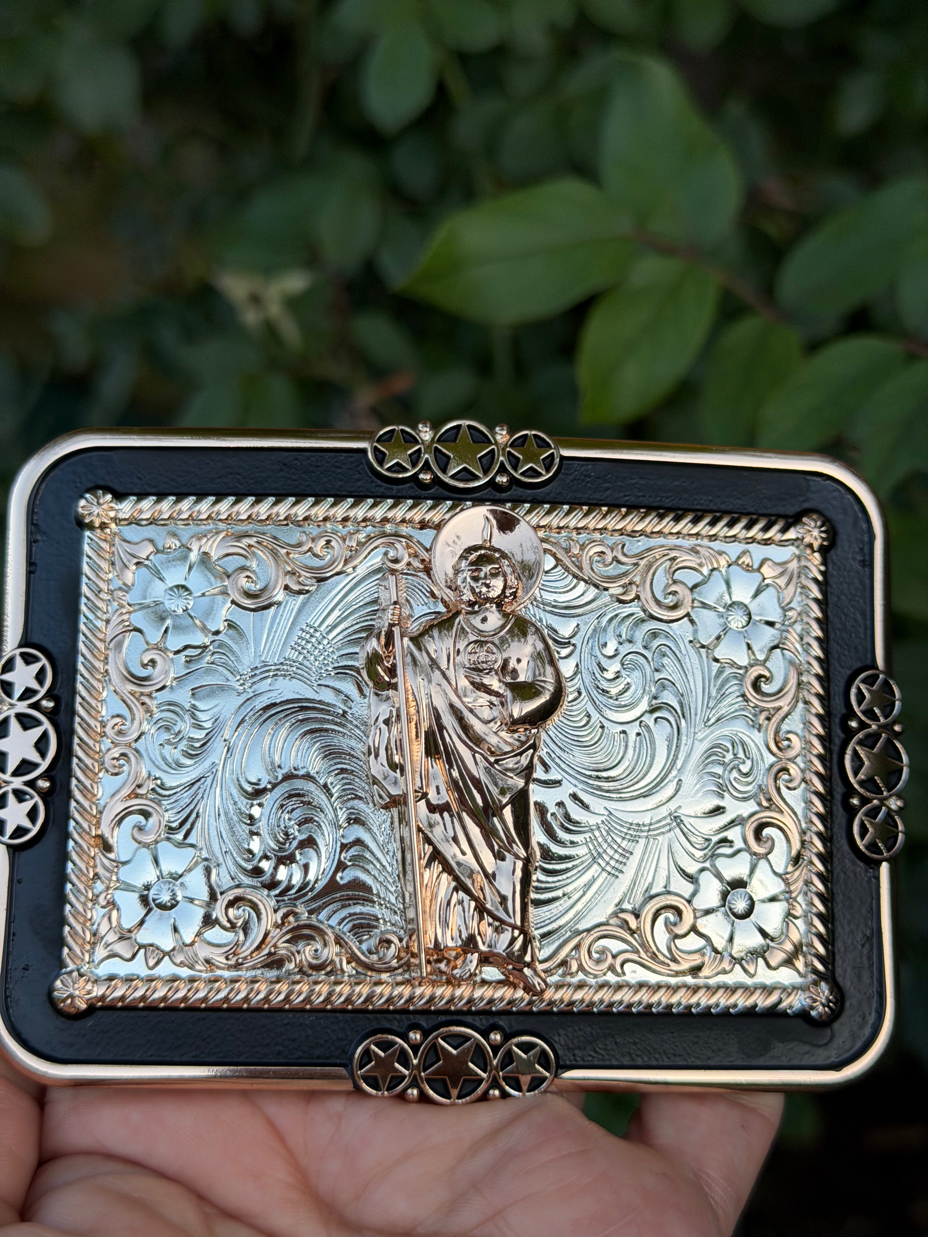 Western Religious Belt Buckle – Saint Jude Engraved Metal Cowboy Buckle for Men &amp; Women