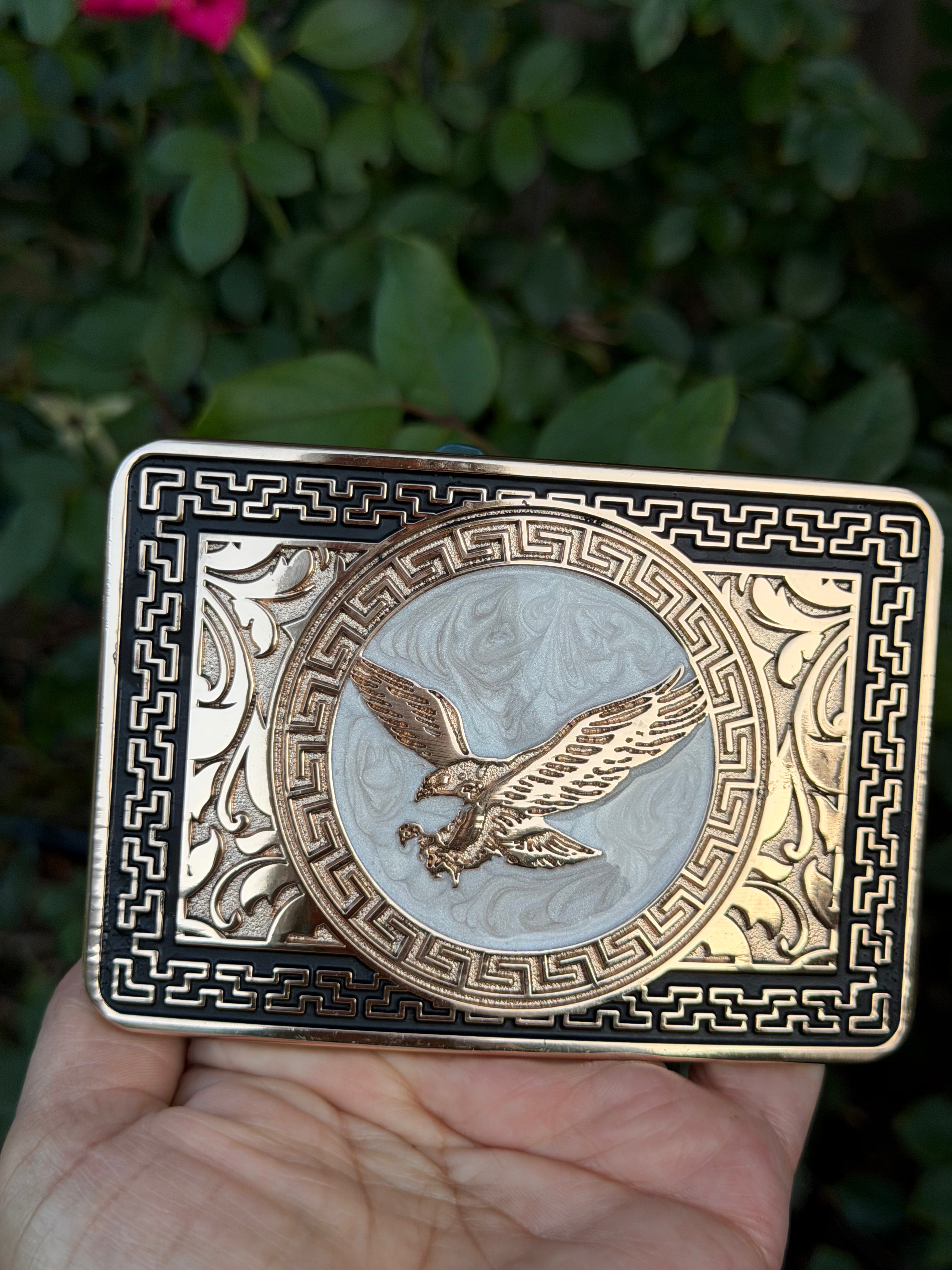 Western Eagle Belt Buckle – Engraved Cowboy Buckle with Soaring Eagle Design for Men &amp; Women