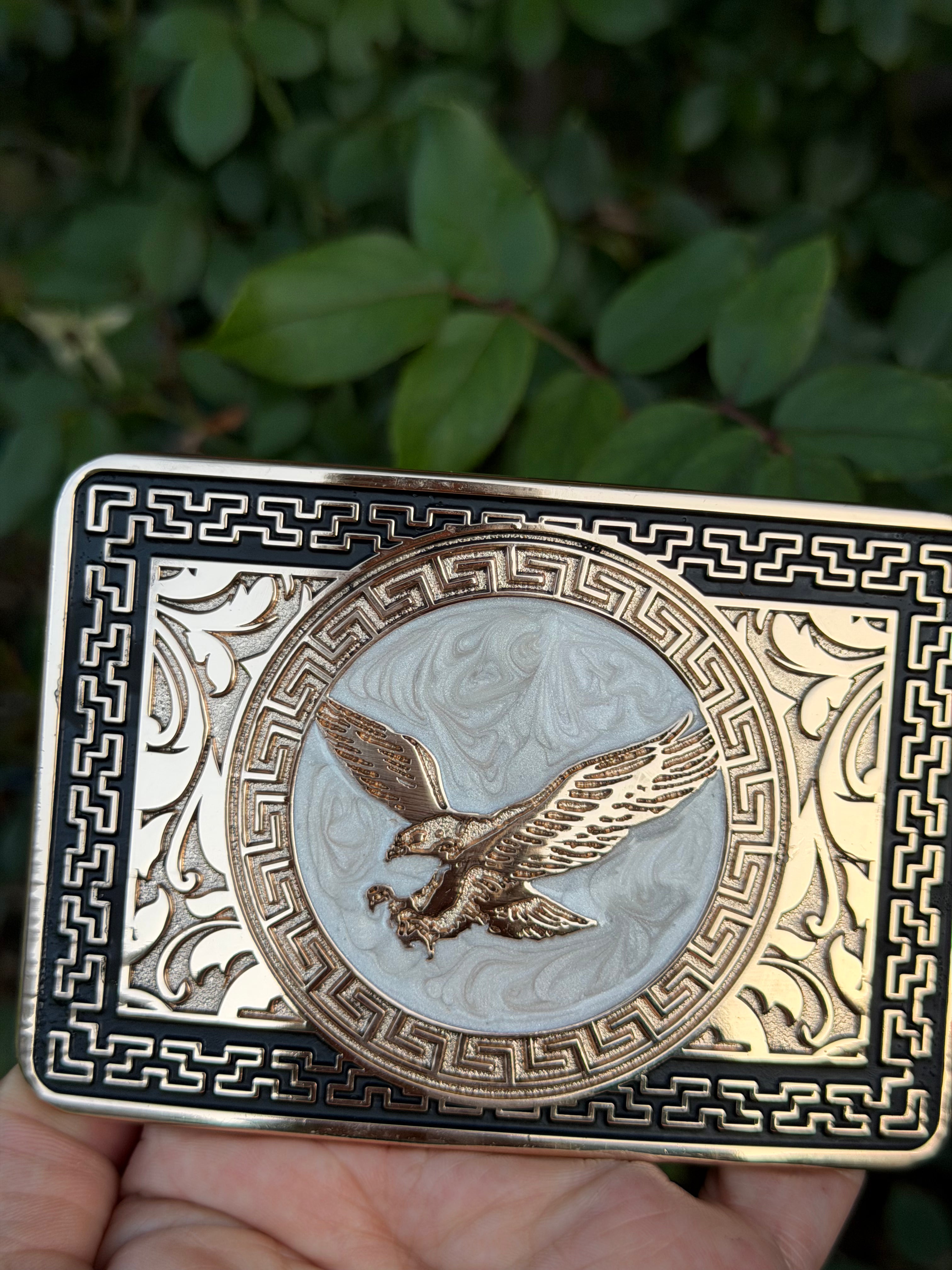 Western Eagle Belt Buckle – Engraved Cowboy Buckle with Soaring Eagle Design for Men &amp; Women
