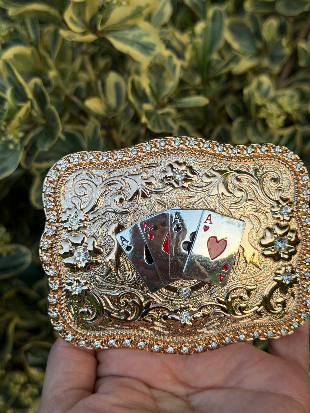 Western Playing Cards Belt Buckle – Ace Card Cowboy Buckle with Rhinestones for Men & Women