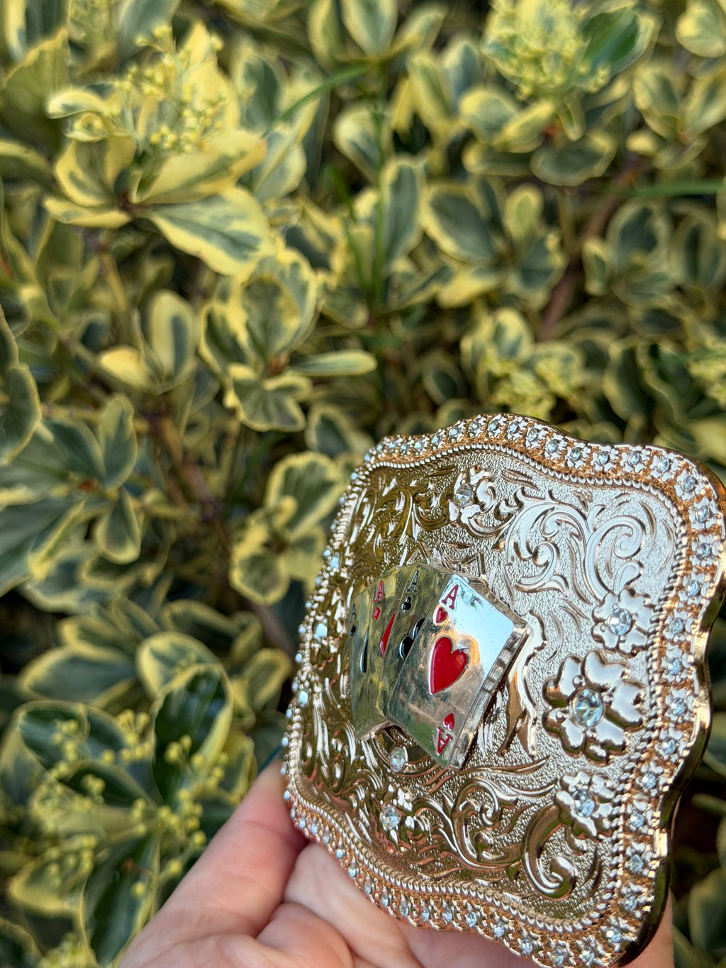 Western Playing Cards Belt Buckle – Ace Card Cowboy Buckle with Rhinestones for Men & Women