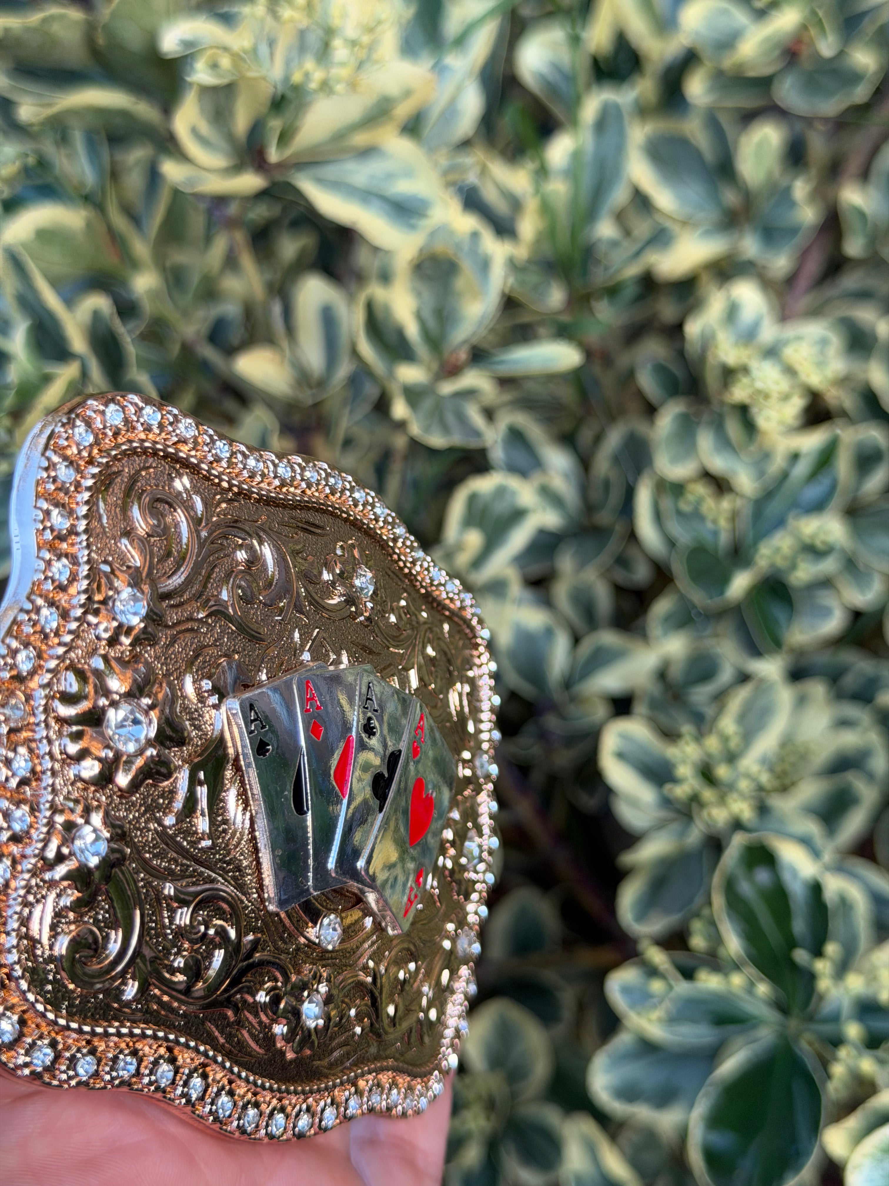 Western Playing Cards Belt Buckle – Ace Card Cowboy Buckle with Rhinestones for Men & Women