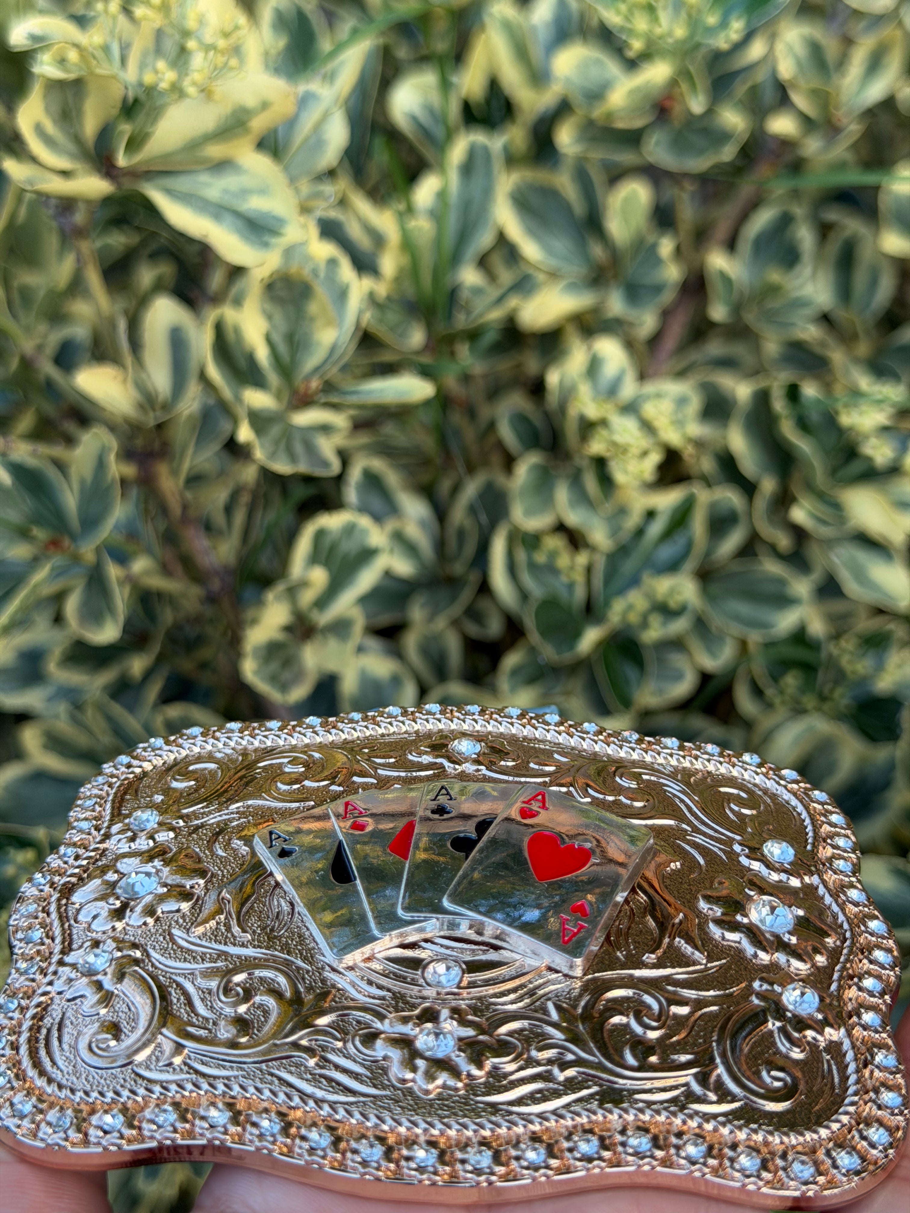 Western Playing Cards Belt Buckle – Ace Card Cowboy Buckle with Rhinestones for Men & Women