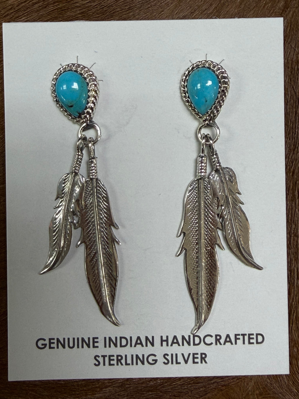Sterling Silver Turquoise Feather Dangle Earrings | Native-Inspired Handcrafted Jewelry