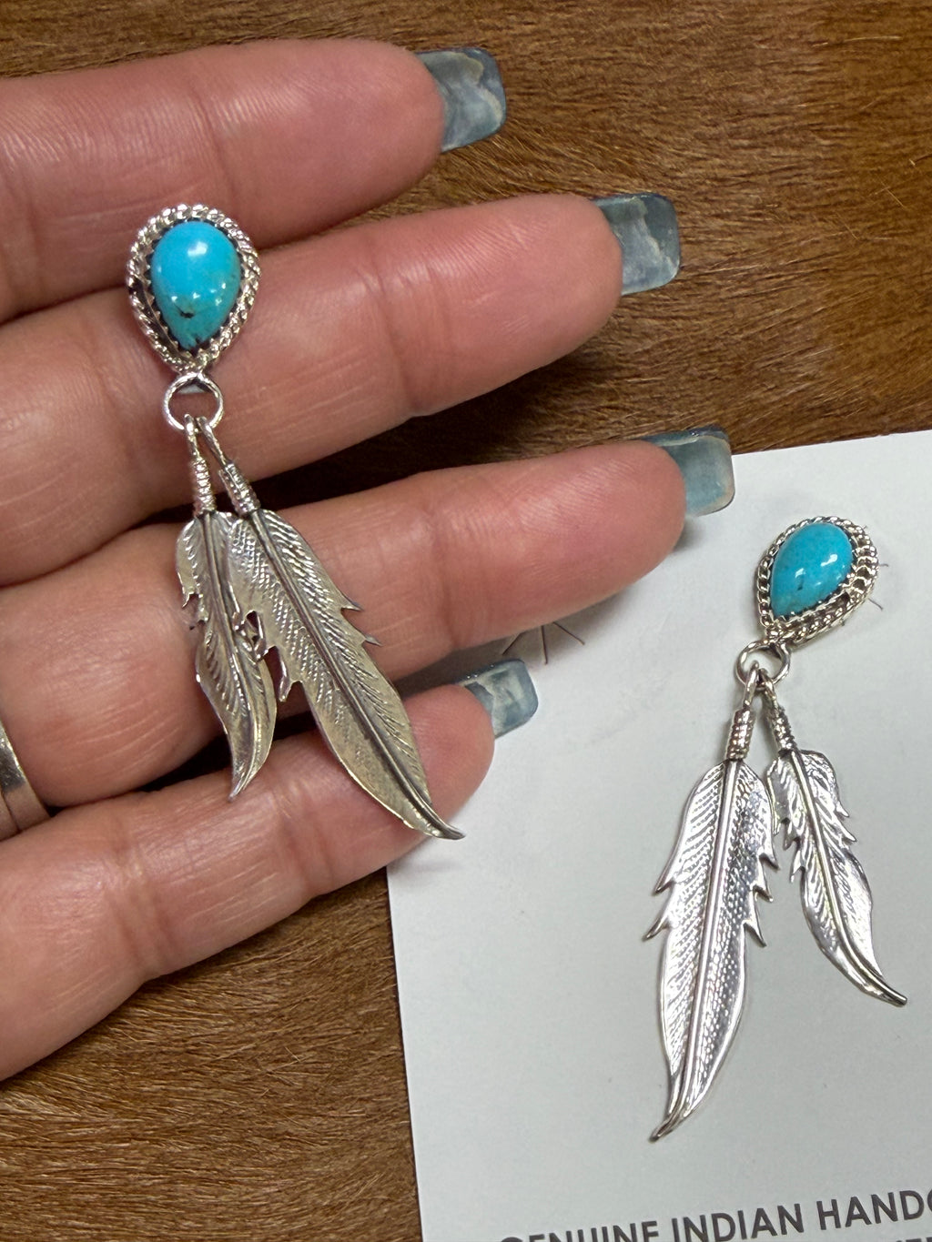 Sterling Silver Turquoise Feather Dangle Earrings | Native-Inspired Handcrafted Jewelry