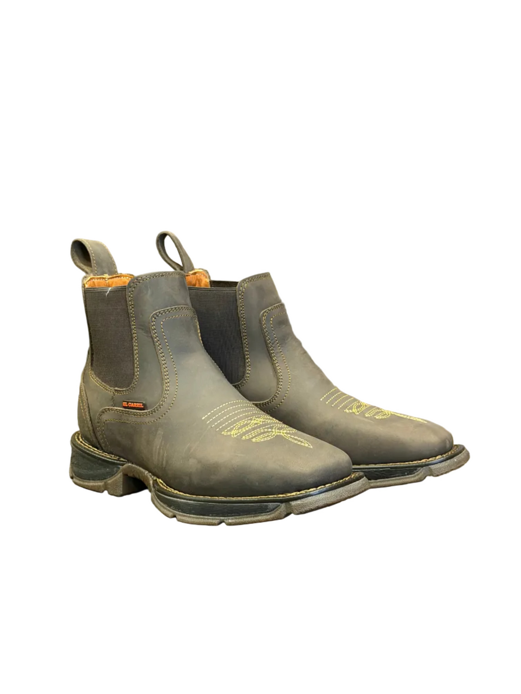 Men's Brown Leather Chelsea Work Boots – Square Toe, Slip-On, Durable Western Boots for Work