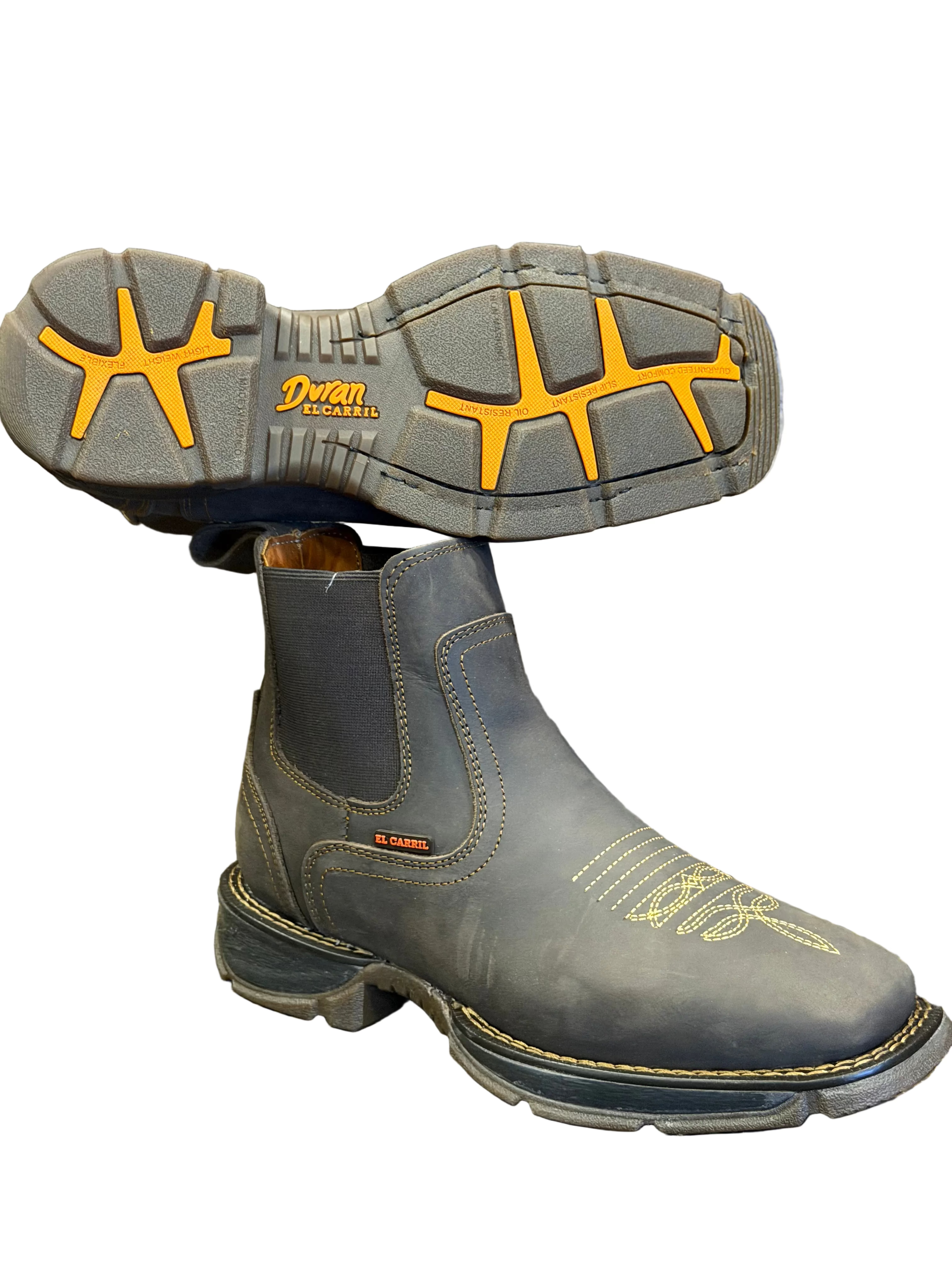 Men's Brown Leather Chelsea Work Boots – Square Toe, Slip-On, Durable Western Boots for Work