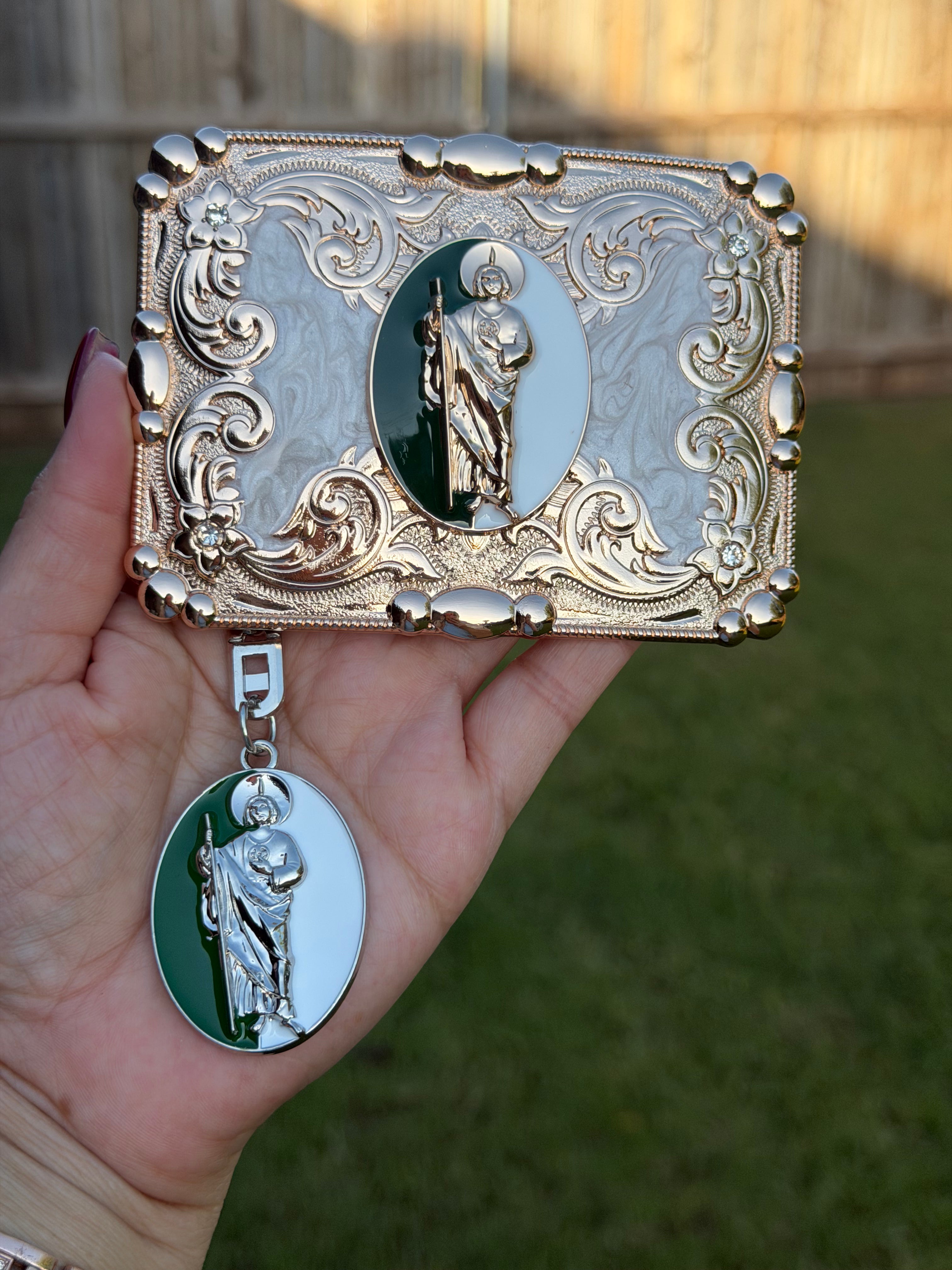 Saint Jude Belt Buckle & Matching Keychain Combo Set