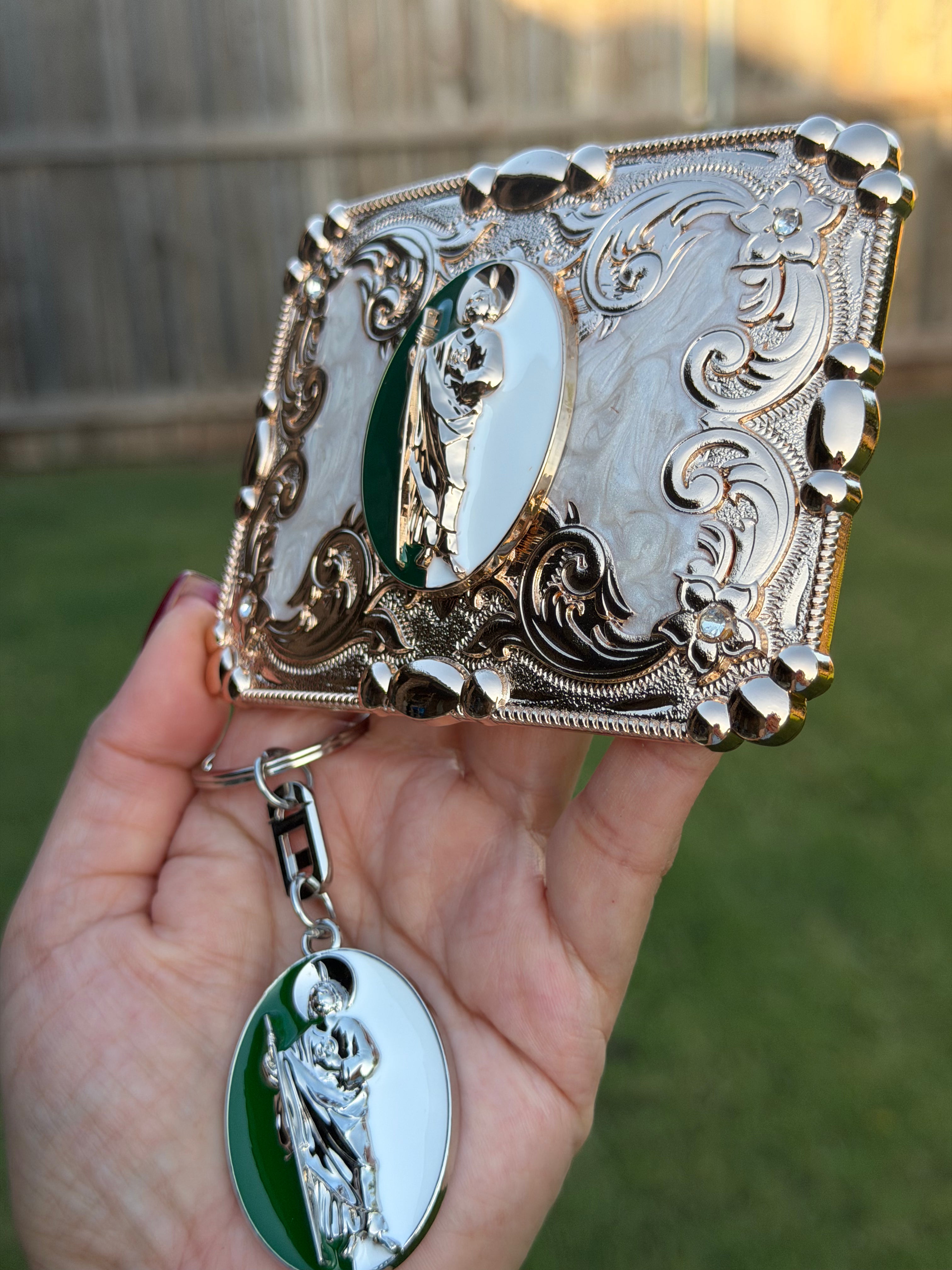 Saint Jude Belt Buckle & Matching Keychain Combo Set