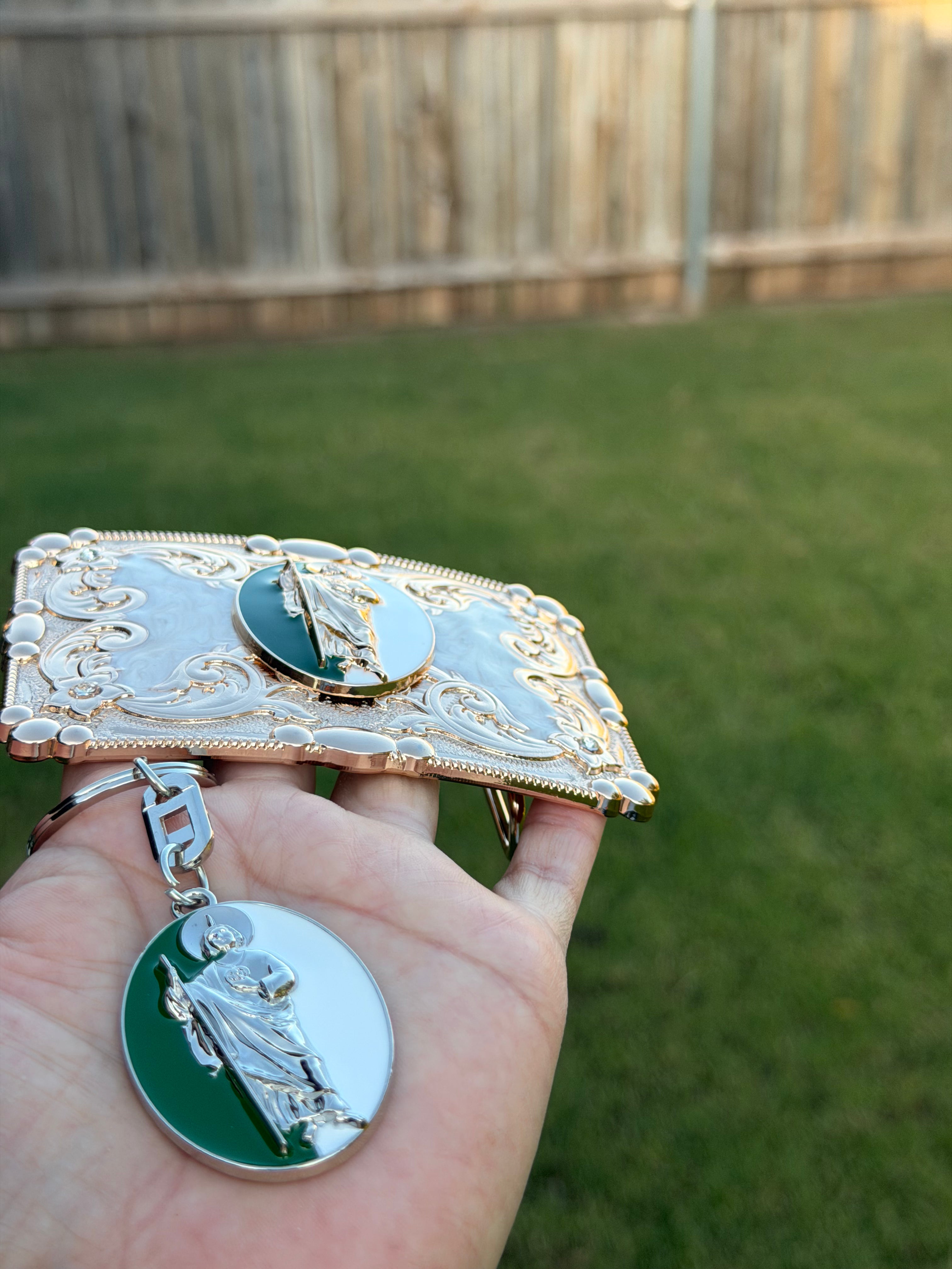Saint Jude Belt Buckle & Matching Keychain Combo Set