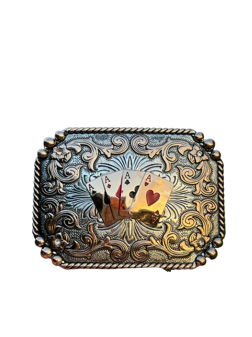 Vintage Western Poker Belt Buckle – Four Aces Playing Cards Cowboy Rodeo Buckle for Men & Women