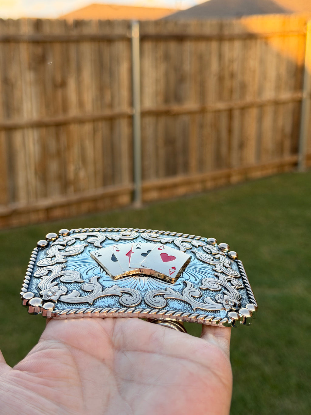 Vintage Western Poker Belt Buckle – Four Aces Playing Cards Cowboy Rodeo Buckle for Men & Women