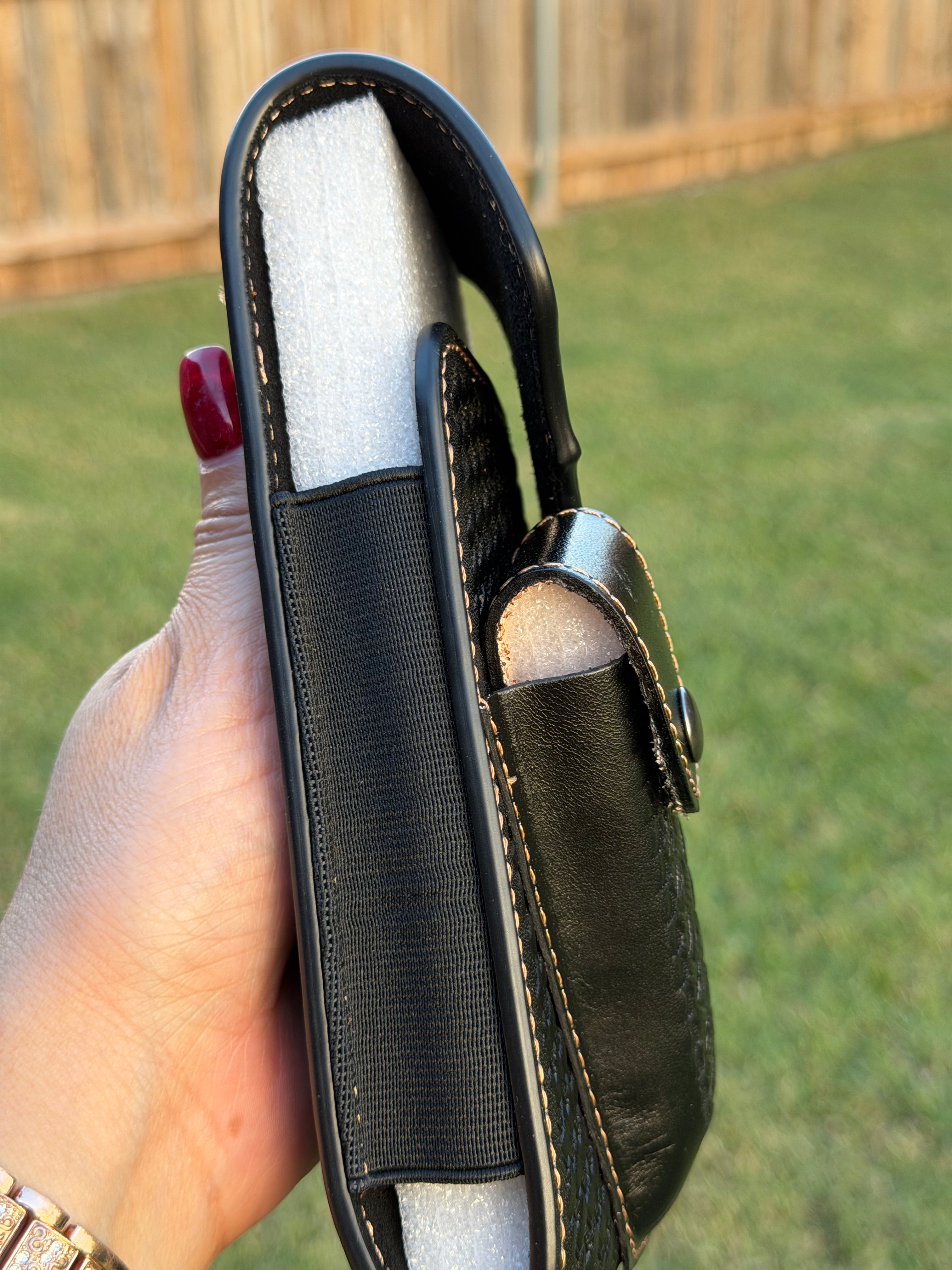 Western Tooled Leather Cell Phone Holster with Belt Loop & Knife Sheath – Handmade Cowboy Phone Holder