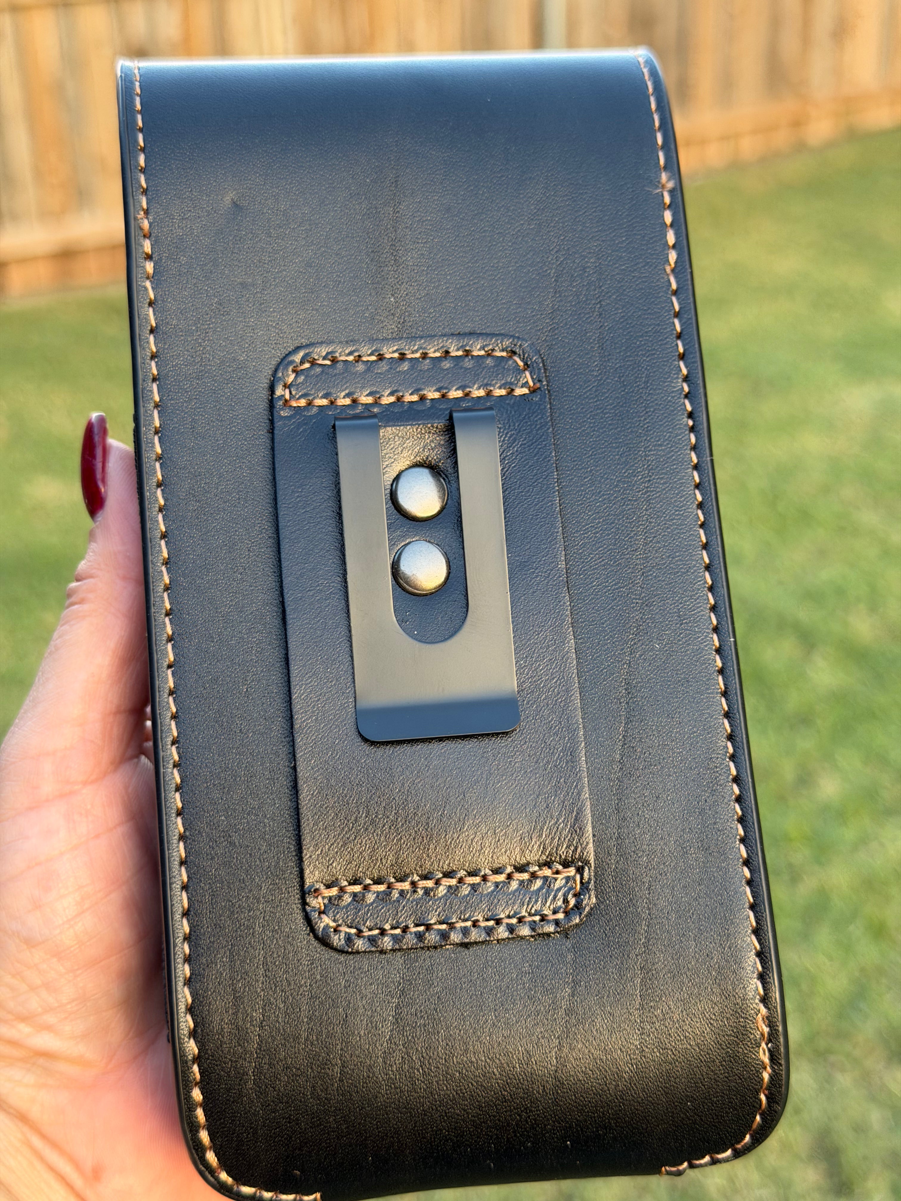 Western Tooled Leather Cell Phone Holster with Belt Loop & Knife Sheath – Handmade Cowboy Phone Holder