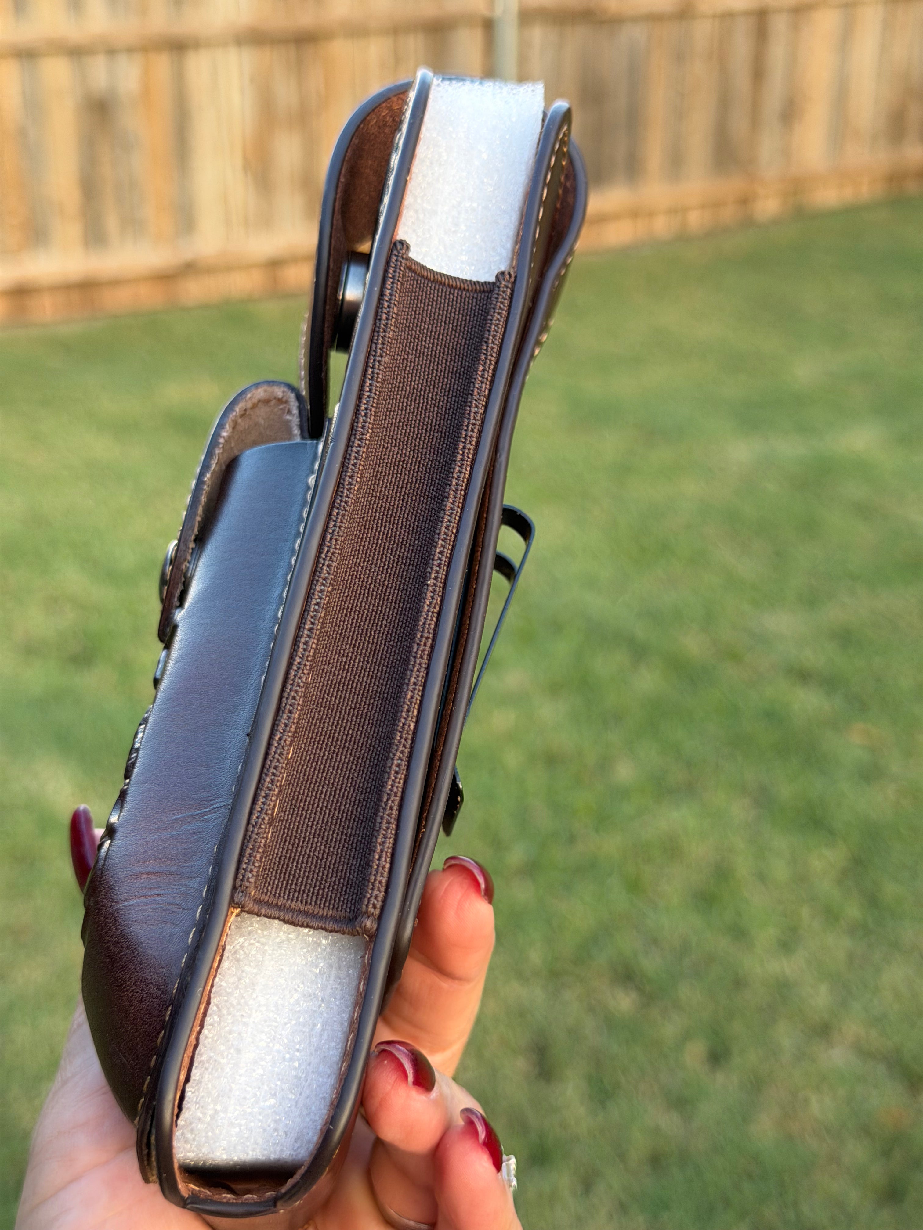 Western Tooled Leather Cell Phone Holster with Belt Loop & Knife Sheath – Handmade Cowboy Phone Holder