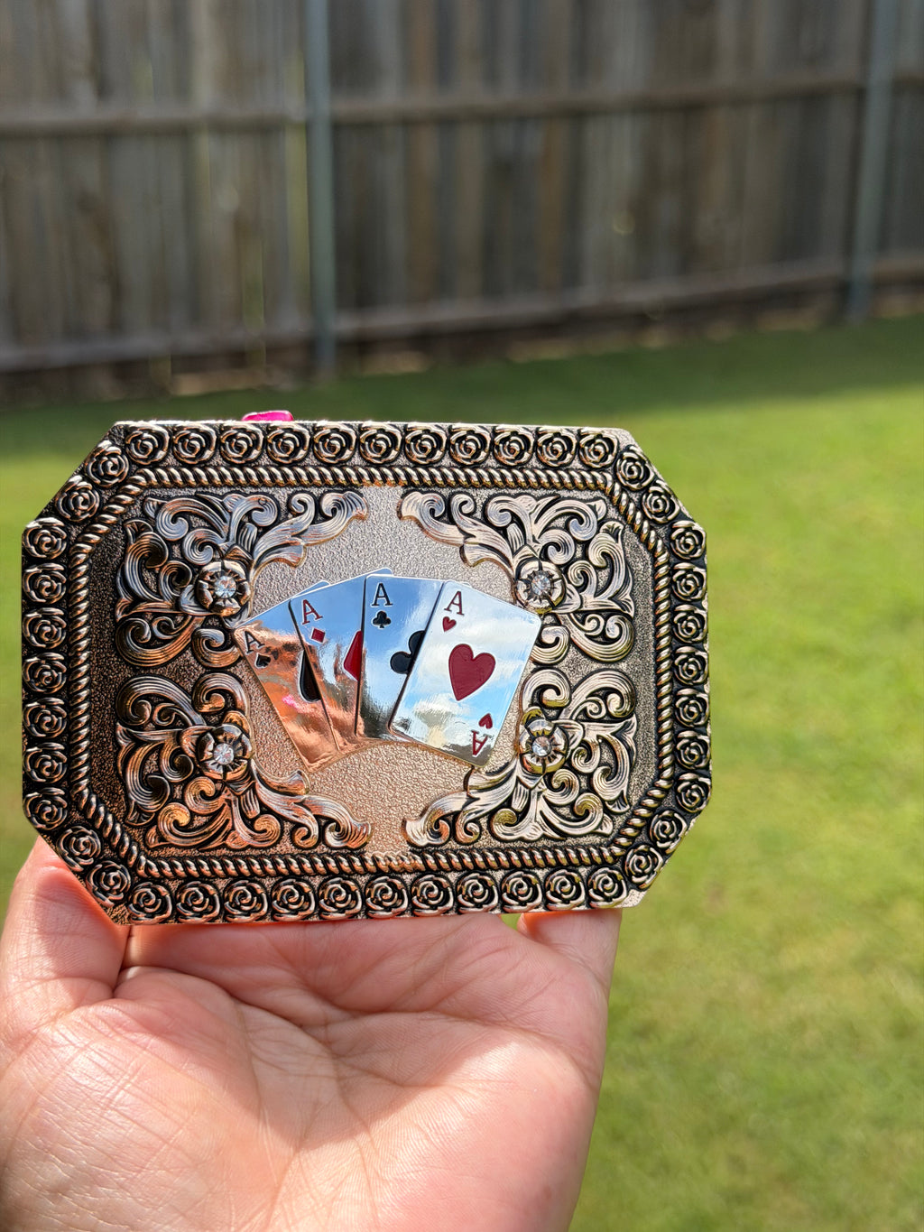 Western Poker Card Belt Buckle – Antique Silver Ace Cards Cowboy Belt Buckle for Men & Women