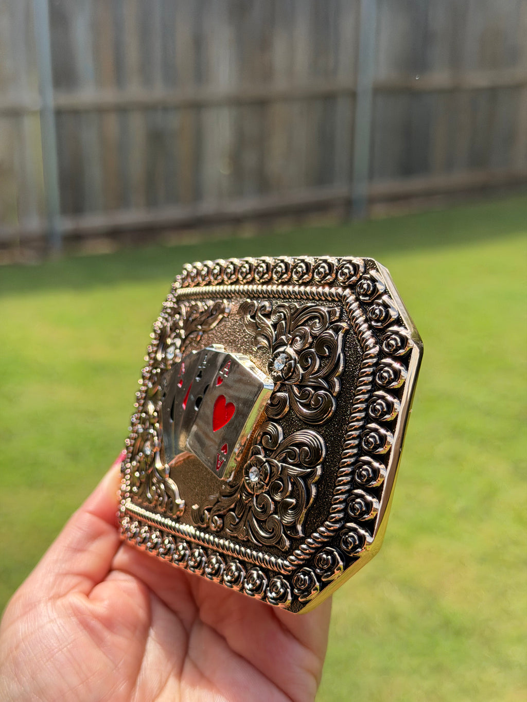 Western Poker Card Belt Buckle – Antique Silver Ace Cards Cowboy Belt Buckle for Men & Women