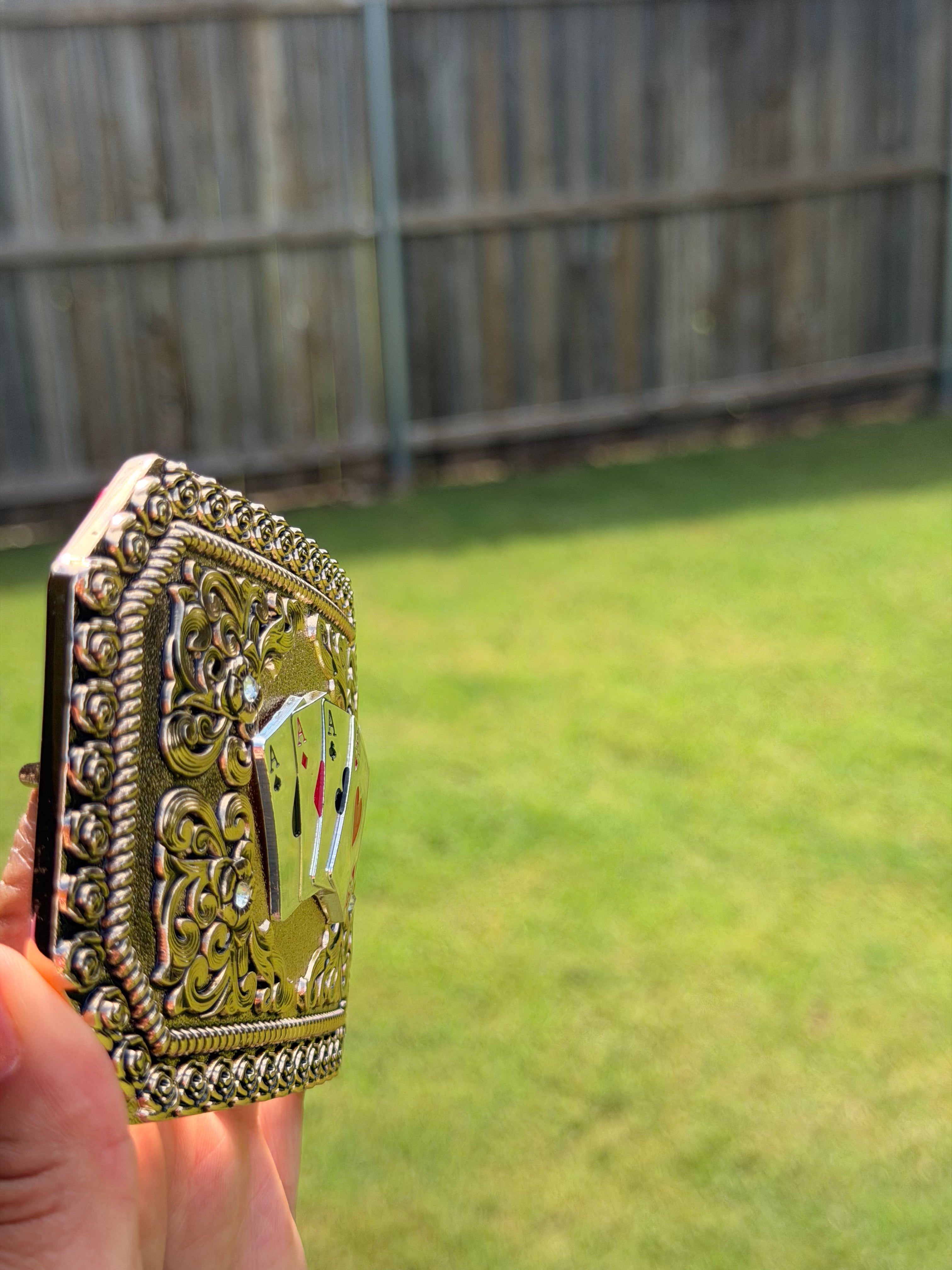 Western Poker Card Belt Buckle – Antique Silver Ace Cards Cowboy Belt Buckle for Men & Women