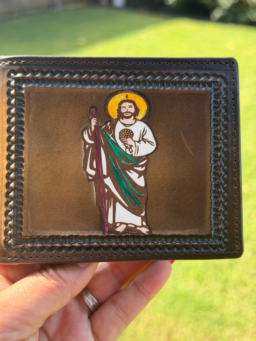 Genuine Leather St. Jude Bifold Wallet – Western Tooled Design – Men's