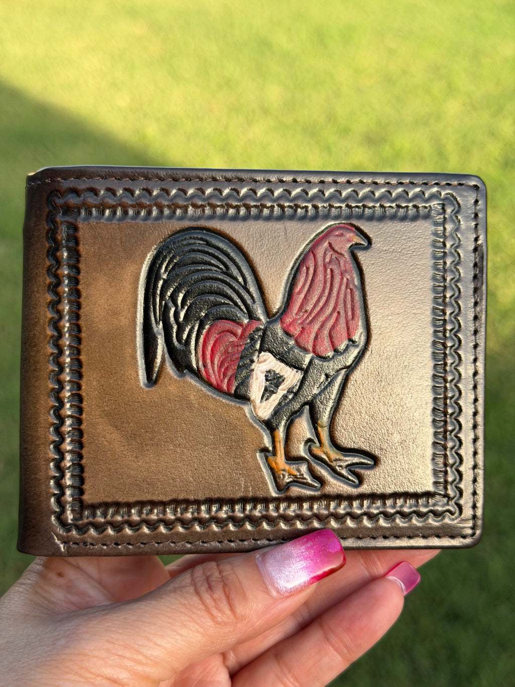 Genuine Leather Rooster Bifold Wallet – Western Cowboy Men's Wallet