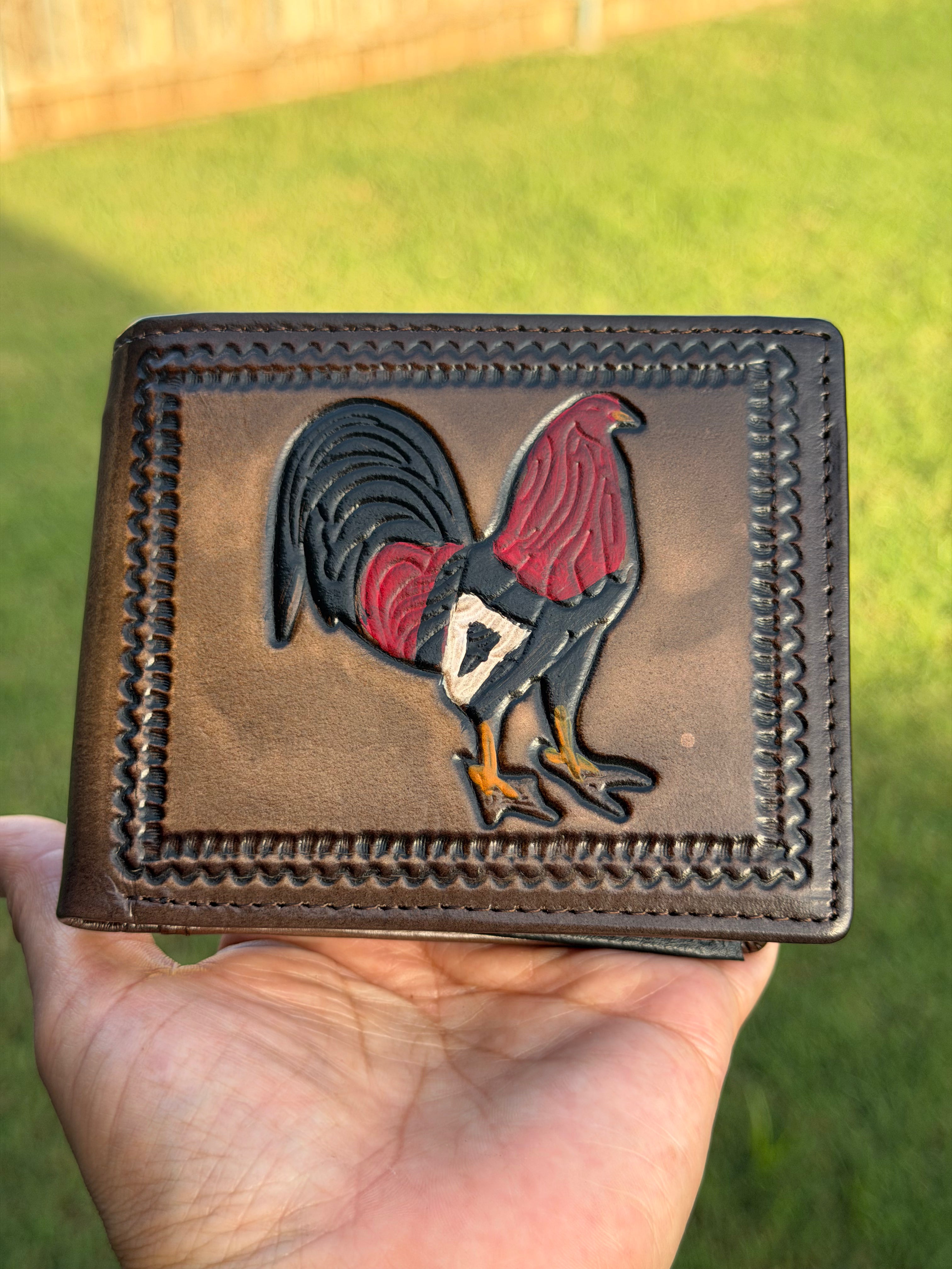 Genuine Leather Rooster Bifold Wallet – Western Cowboy Men's Wallet