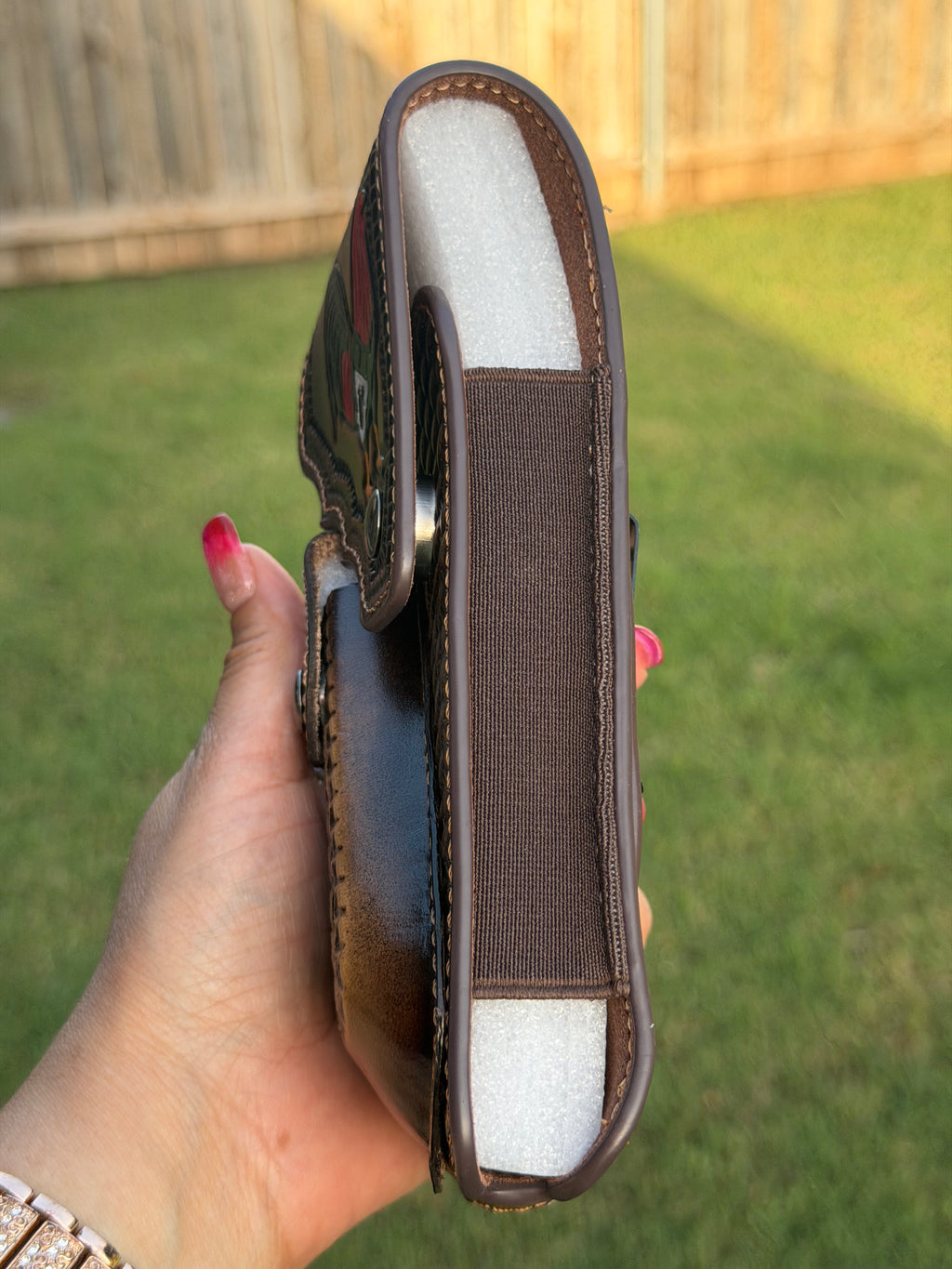Leather Cell Phone Holster with Knife Sheath – Western Rooster Tooled Belt Pouch for Men
