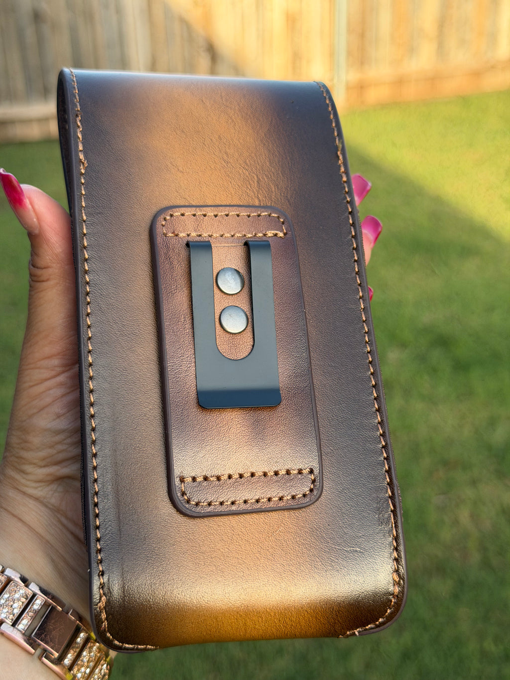 Leather Cell Phone Holster with Knife Sheath – Western Rooster Tooled Belt Pouch for Men