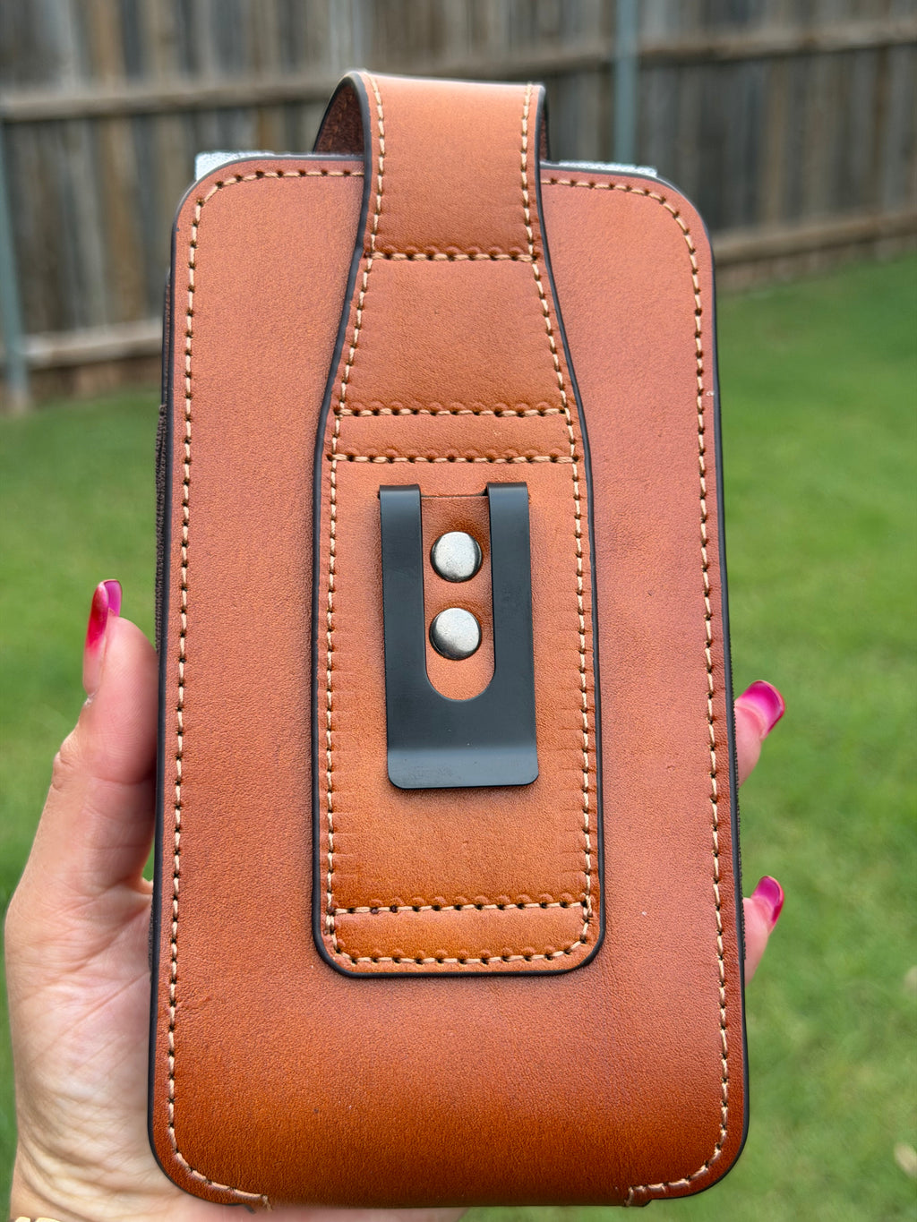 Western Genuine Leather Cell Phone Holster Belt Pouch with Cross &amp; Cowboy Design – Magnetic Flap &amp; Knife Holder
