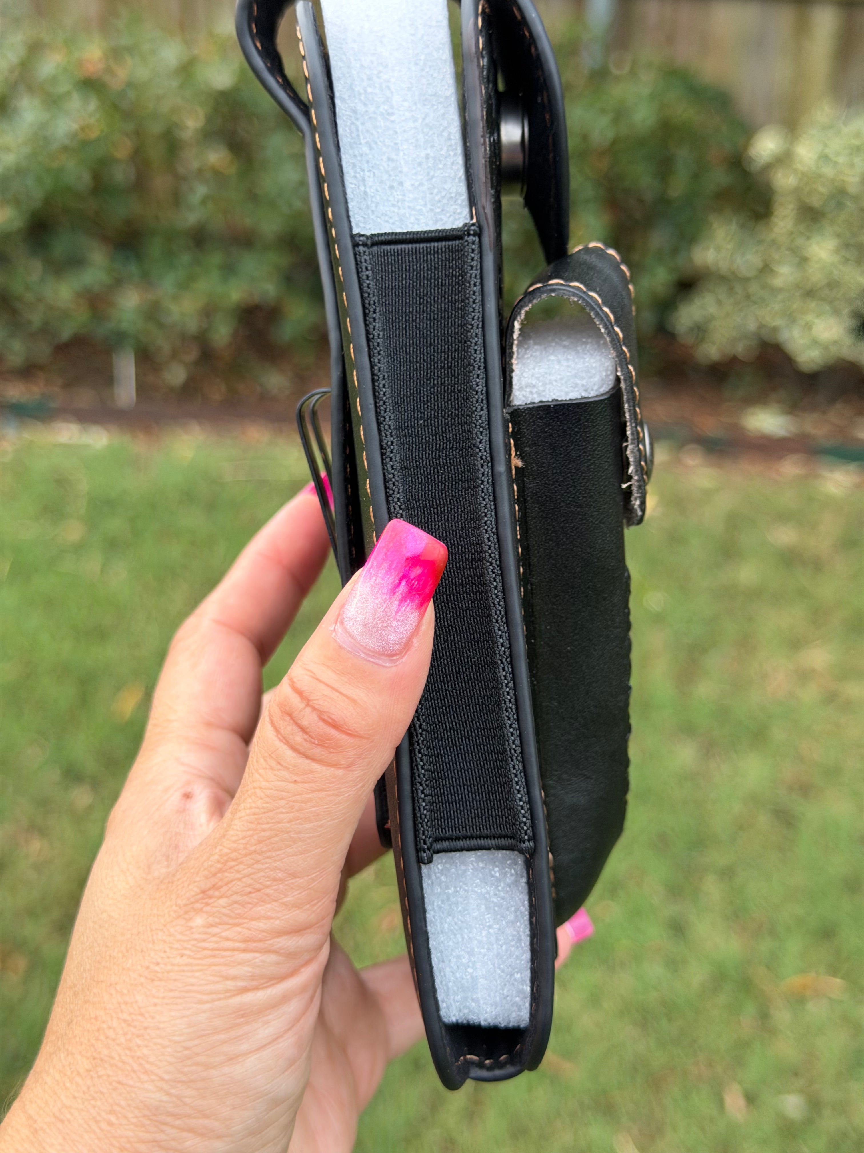 Black Genuine Leather Cell Phone and Knife Holster Pouch