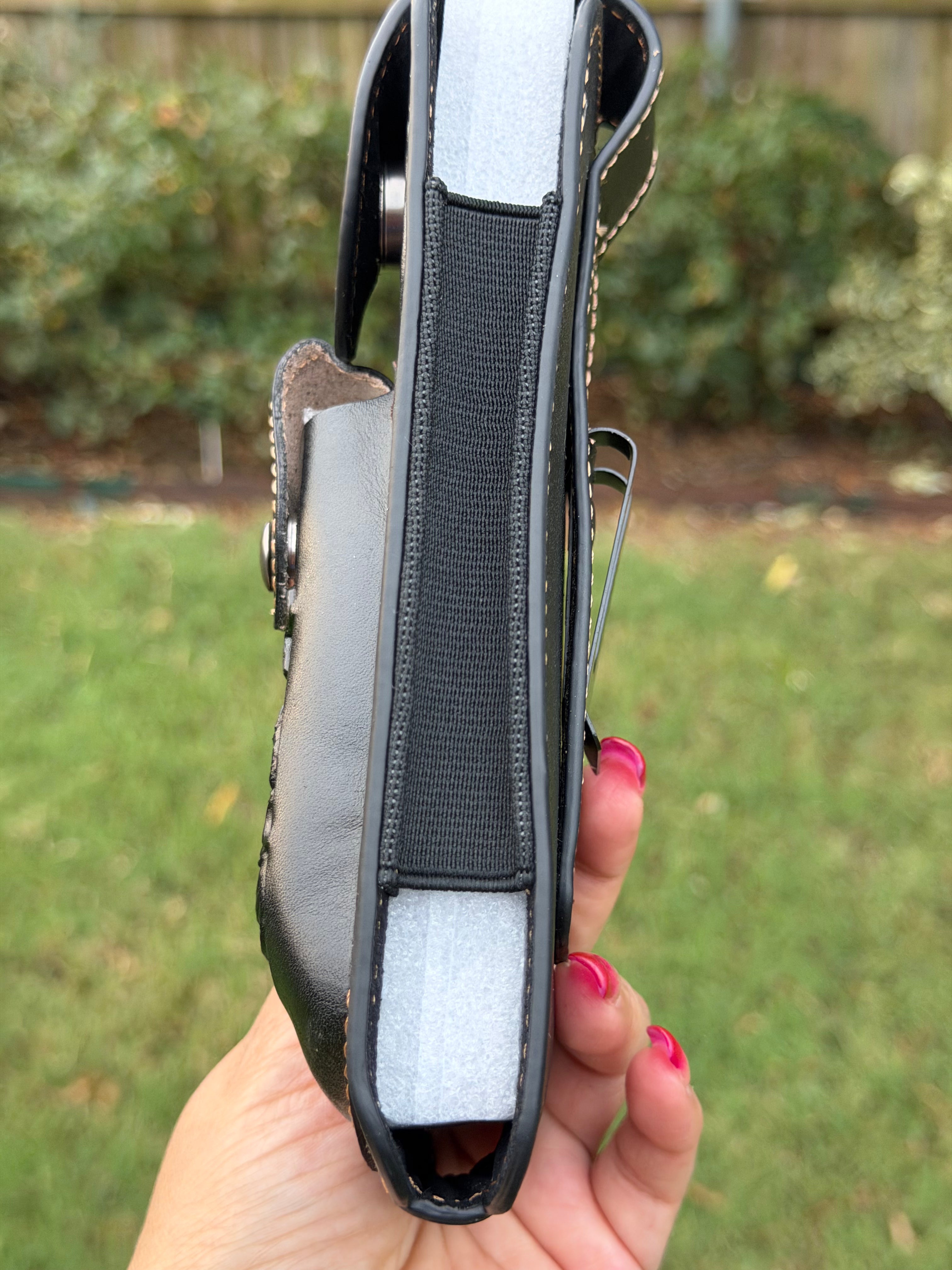 Black Genuine Leather Cell Phone and Knife Holster Pouch