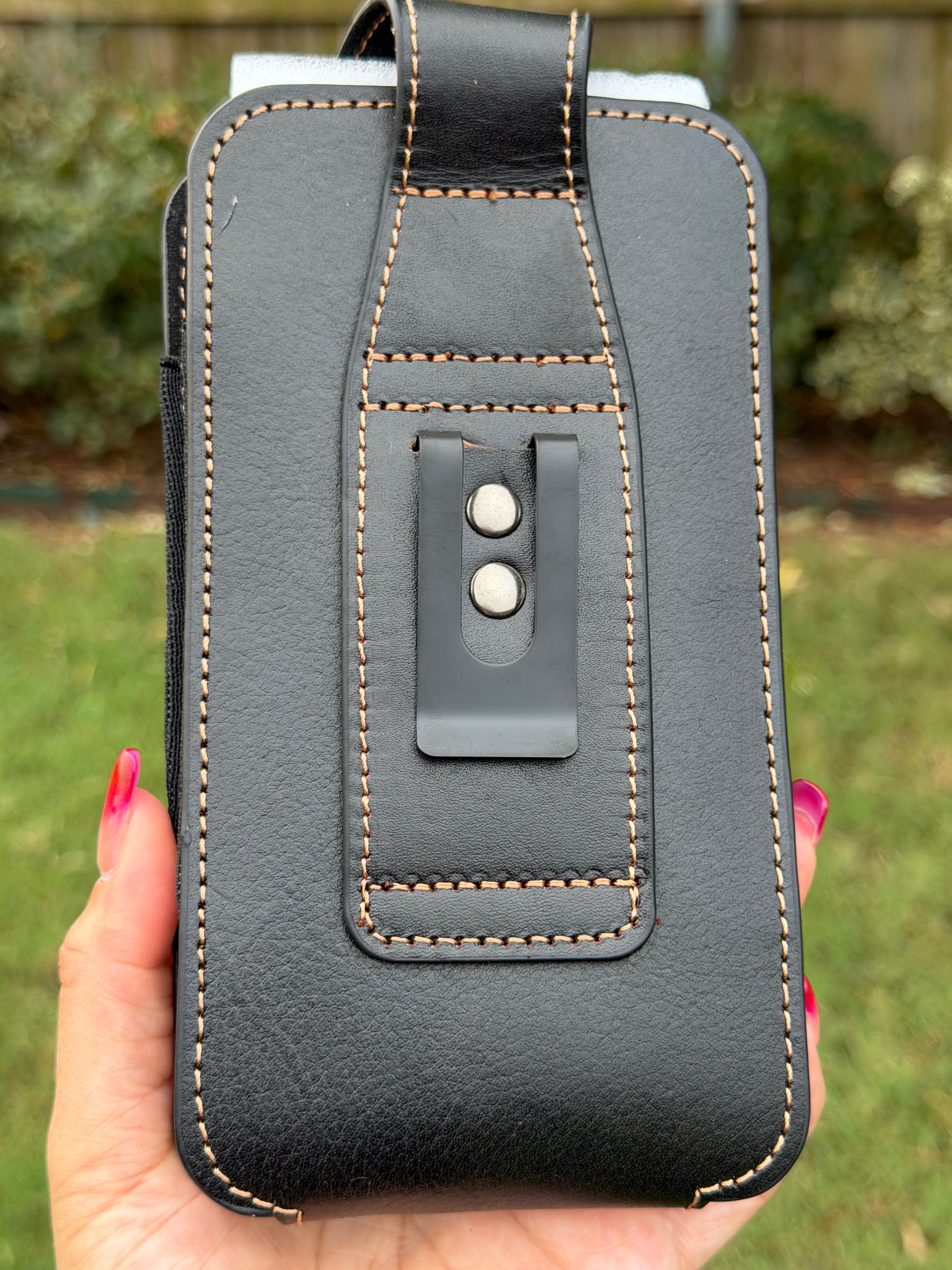 Black Genuine Leather Cell Phone and Knife Holster Pouch
