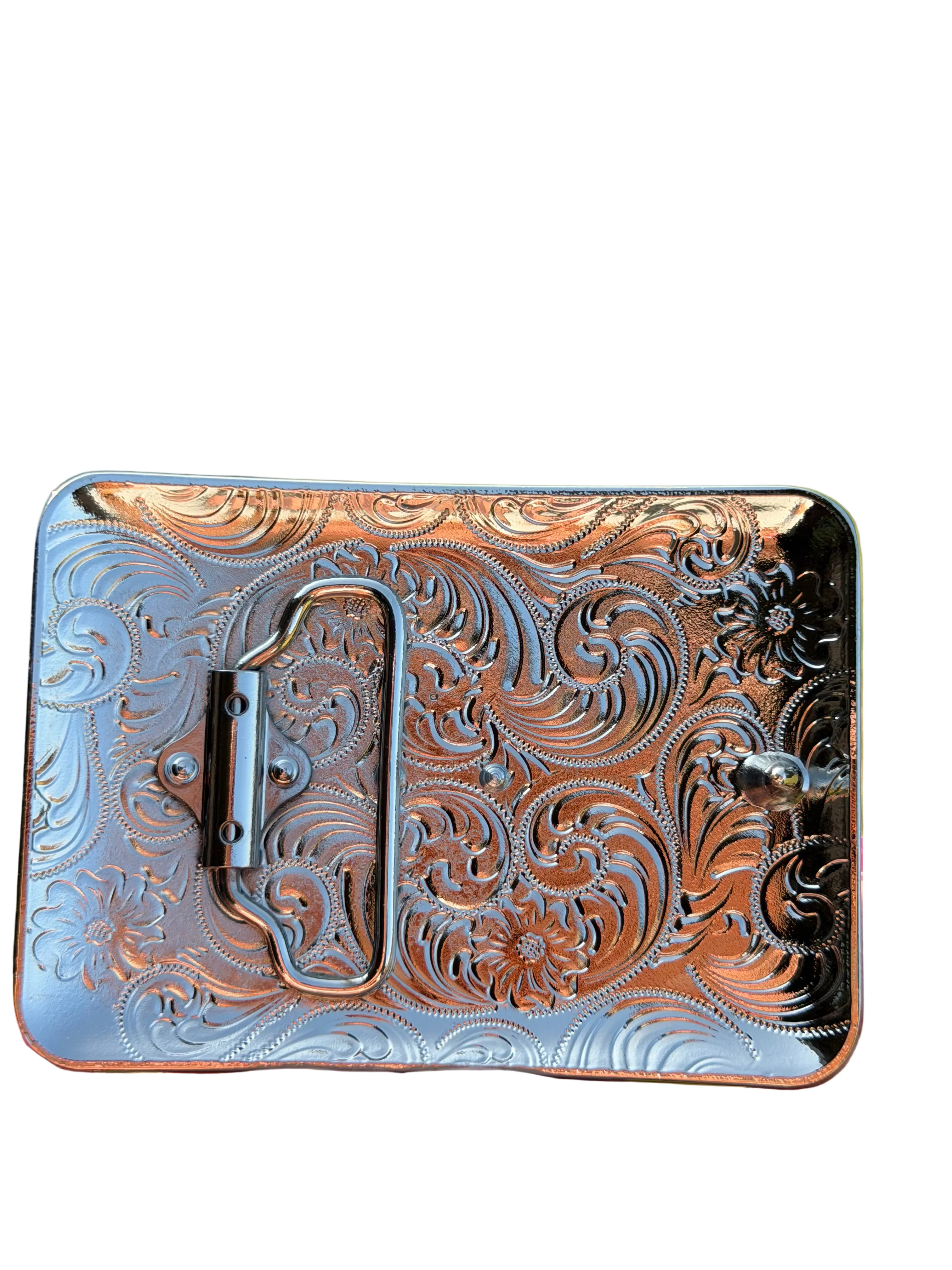 Four Aces Western Belt Buckle with Floral Scroll Design