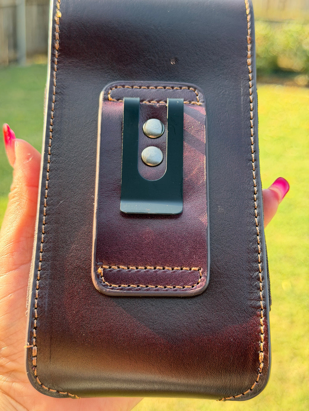 Western Leather Cell Phone Holster with Knife Pocket