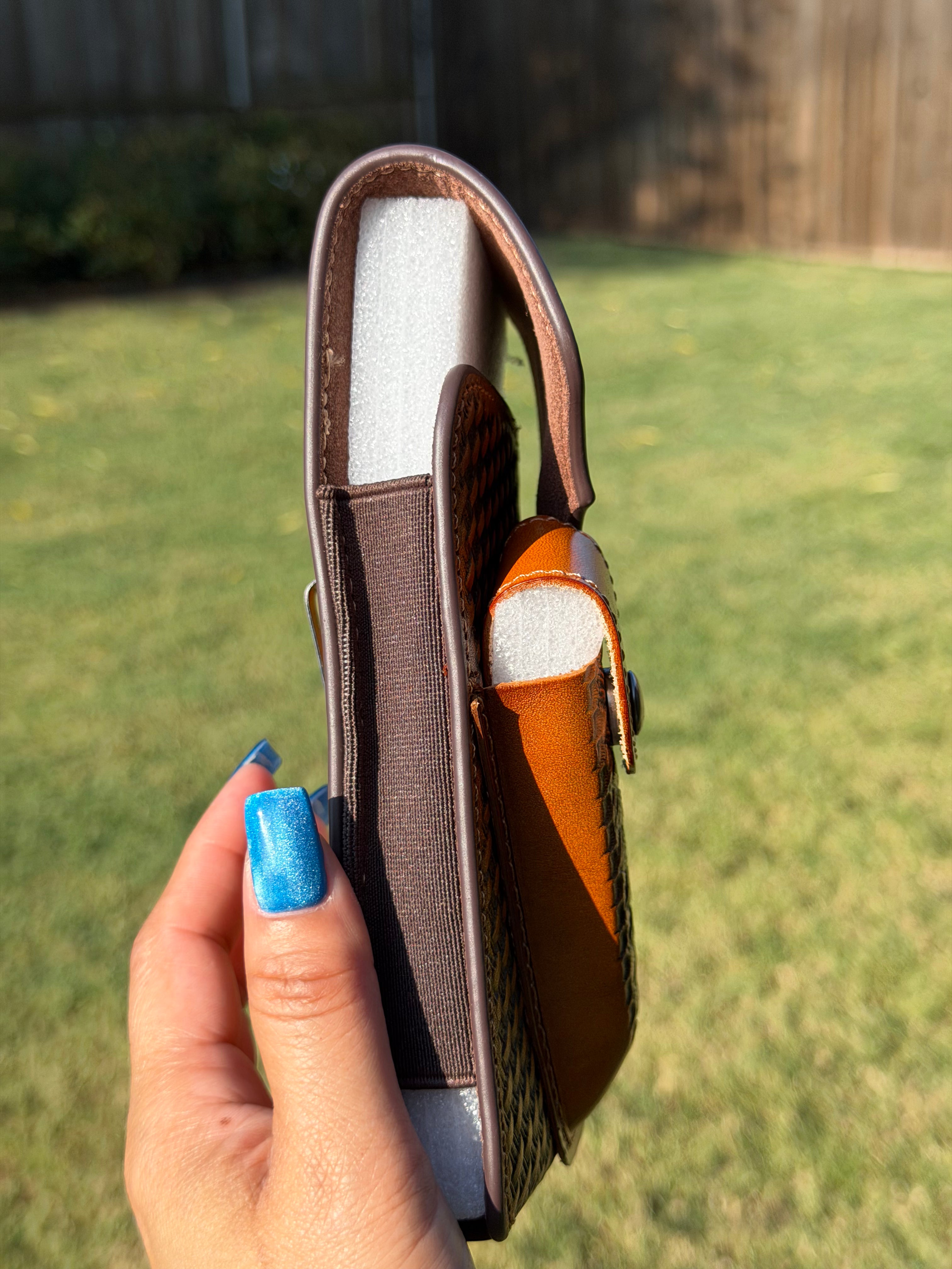 Leather Cell Phone Holster with Rooster Design