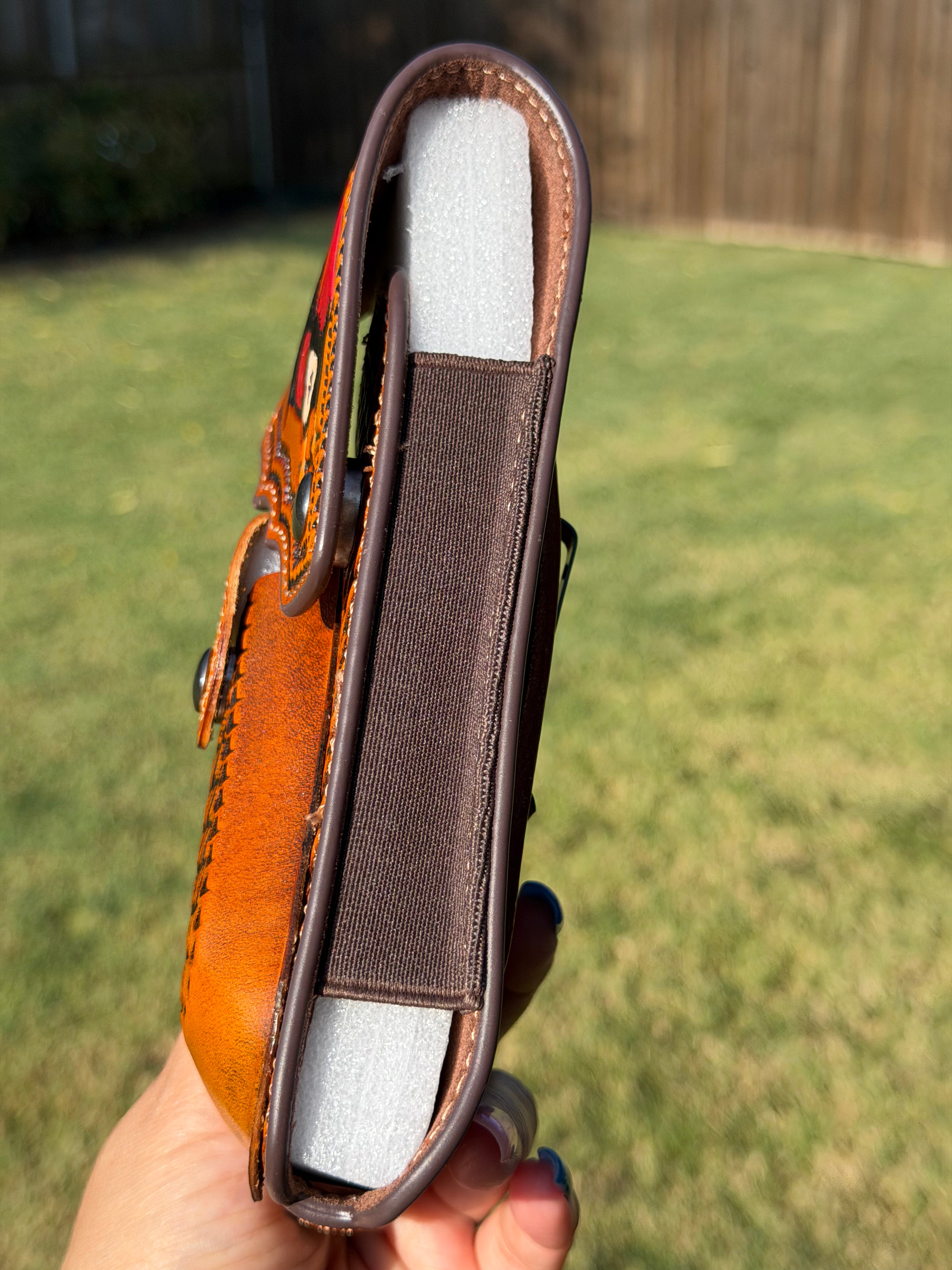 Leather Cell Phone Holster with Rooster Design