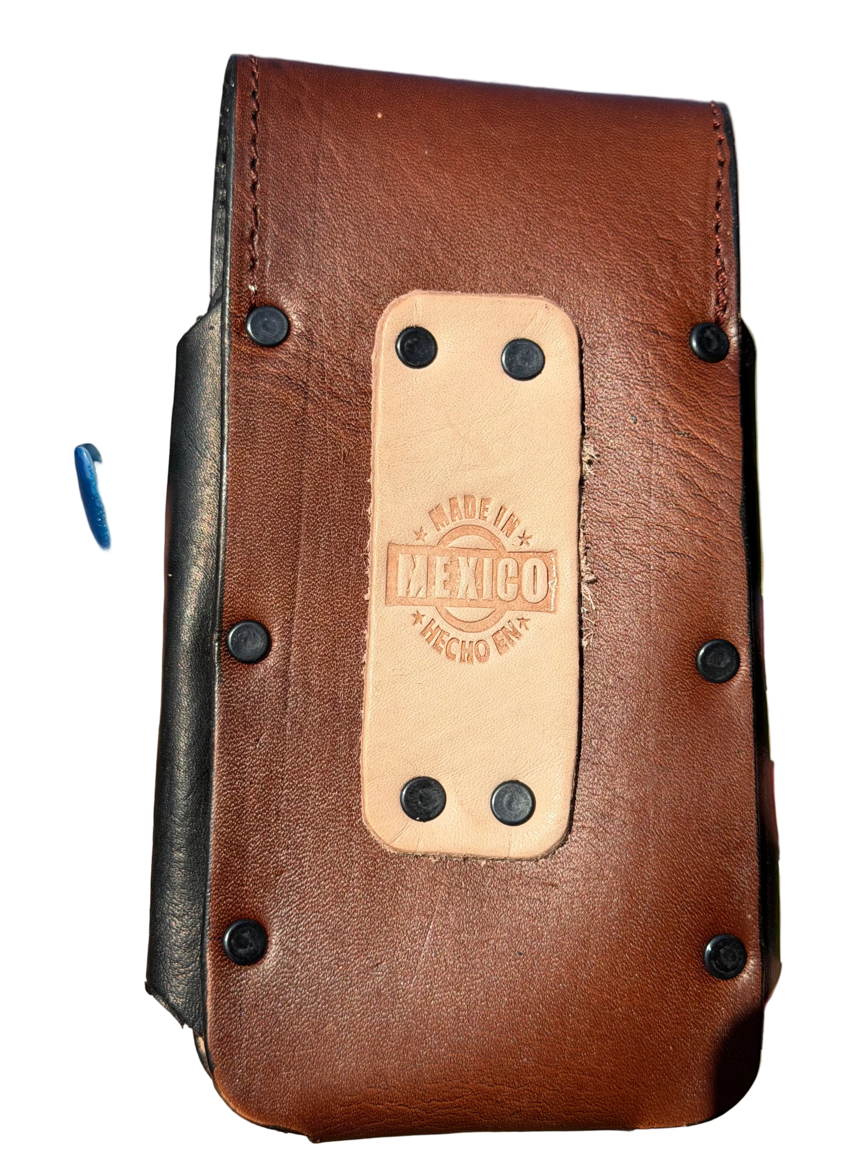 Leather Cellphone Holster with Utility Pocket – Brown Basket-Weave Belt Pouch