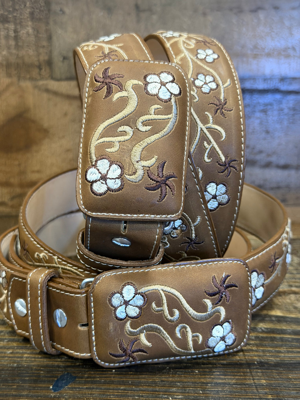 Western Belt For Women Brown with Flowers