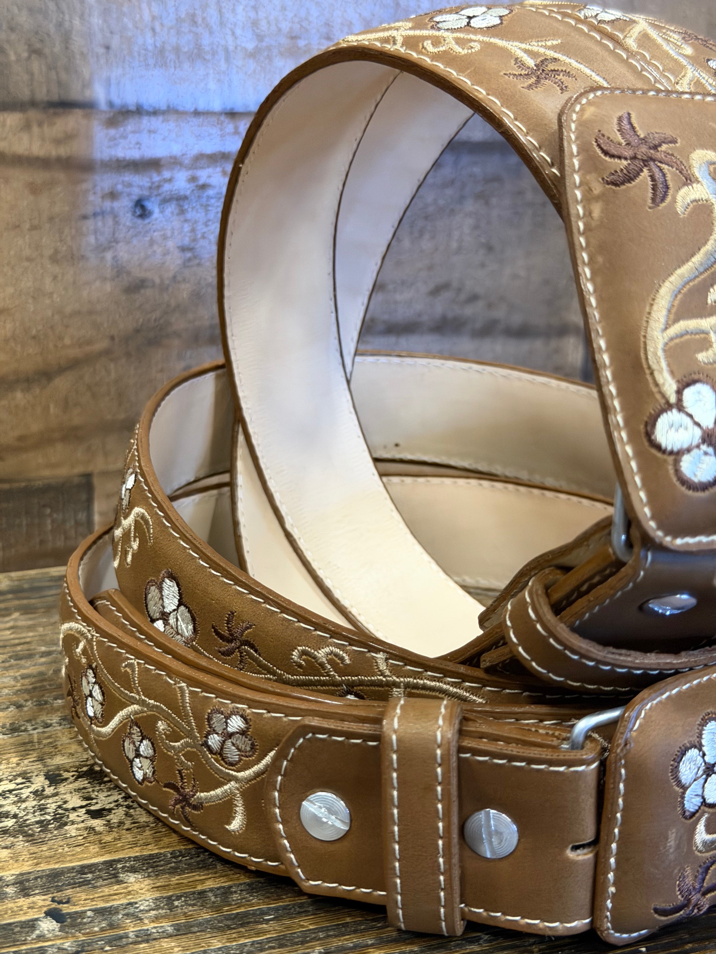 Western Belt For Women Brown with Flowers
