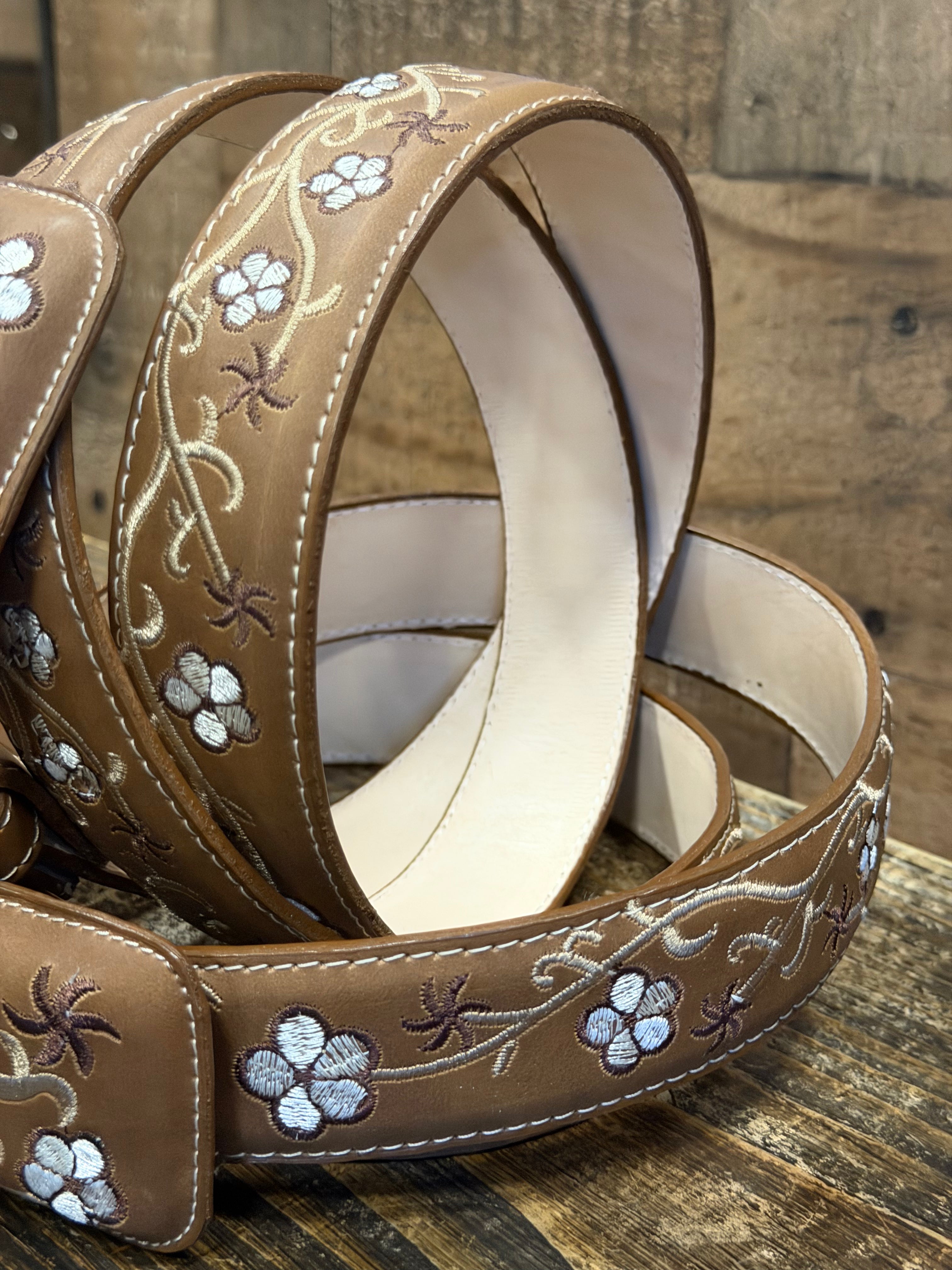 Western Belt For Women Brown with Flowers
