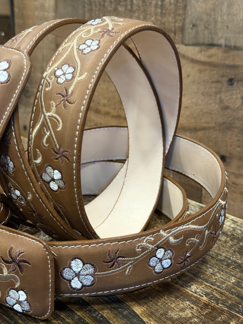 Western Belt For Women Brown with Flowers