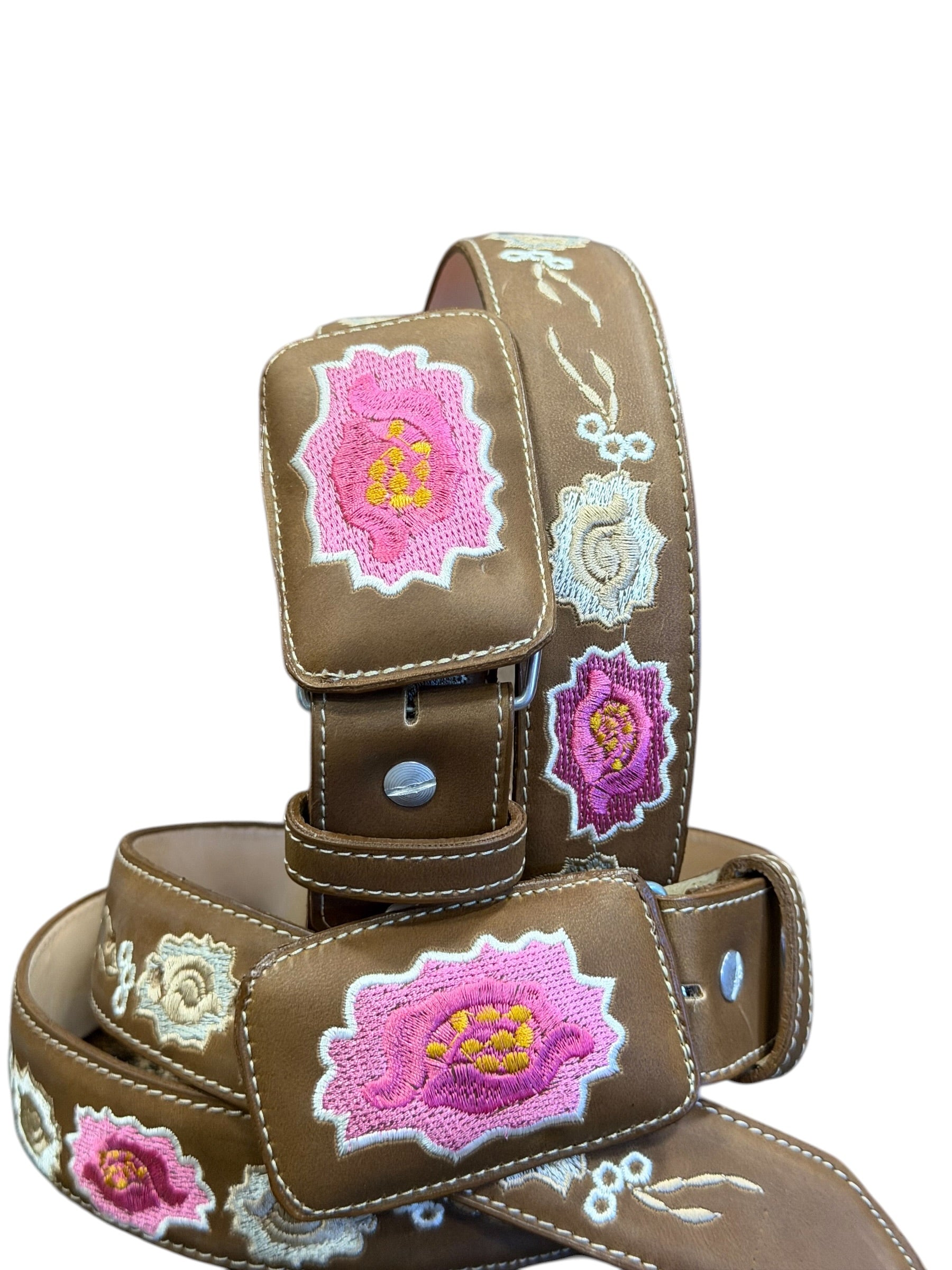 Western Belt with Pink Flowers For Women