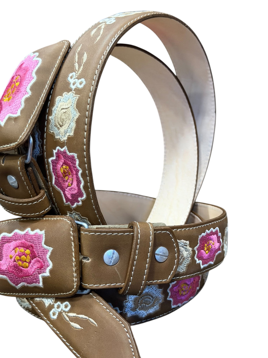 Western Belt with Pink Flowers For Women