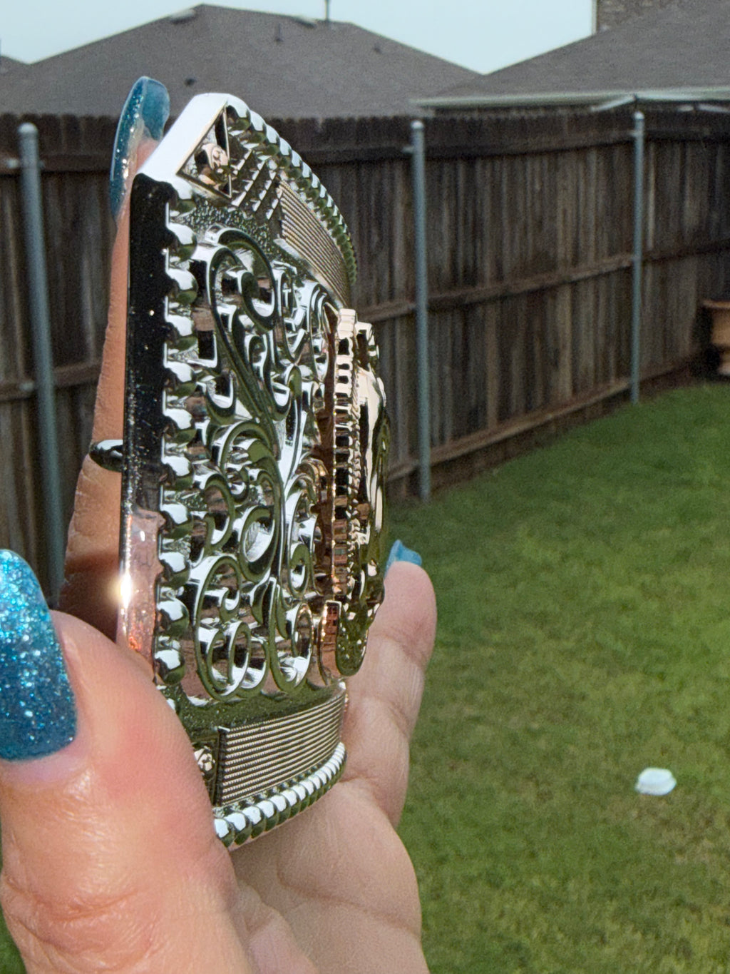 Western Belt Buckle with Virgen de Guadalupe Engraved Design