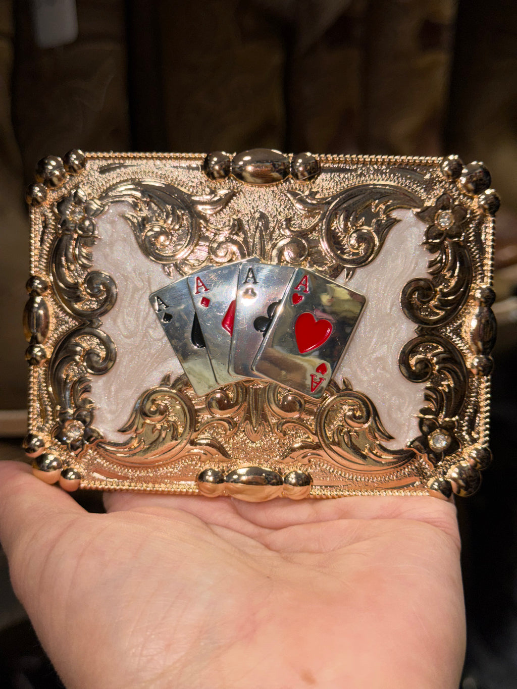 Western Gold Playing Cards Belt Buckle | Casino Cowboy Rodeo Style