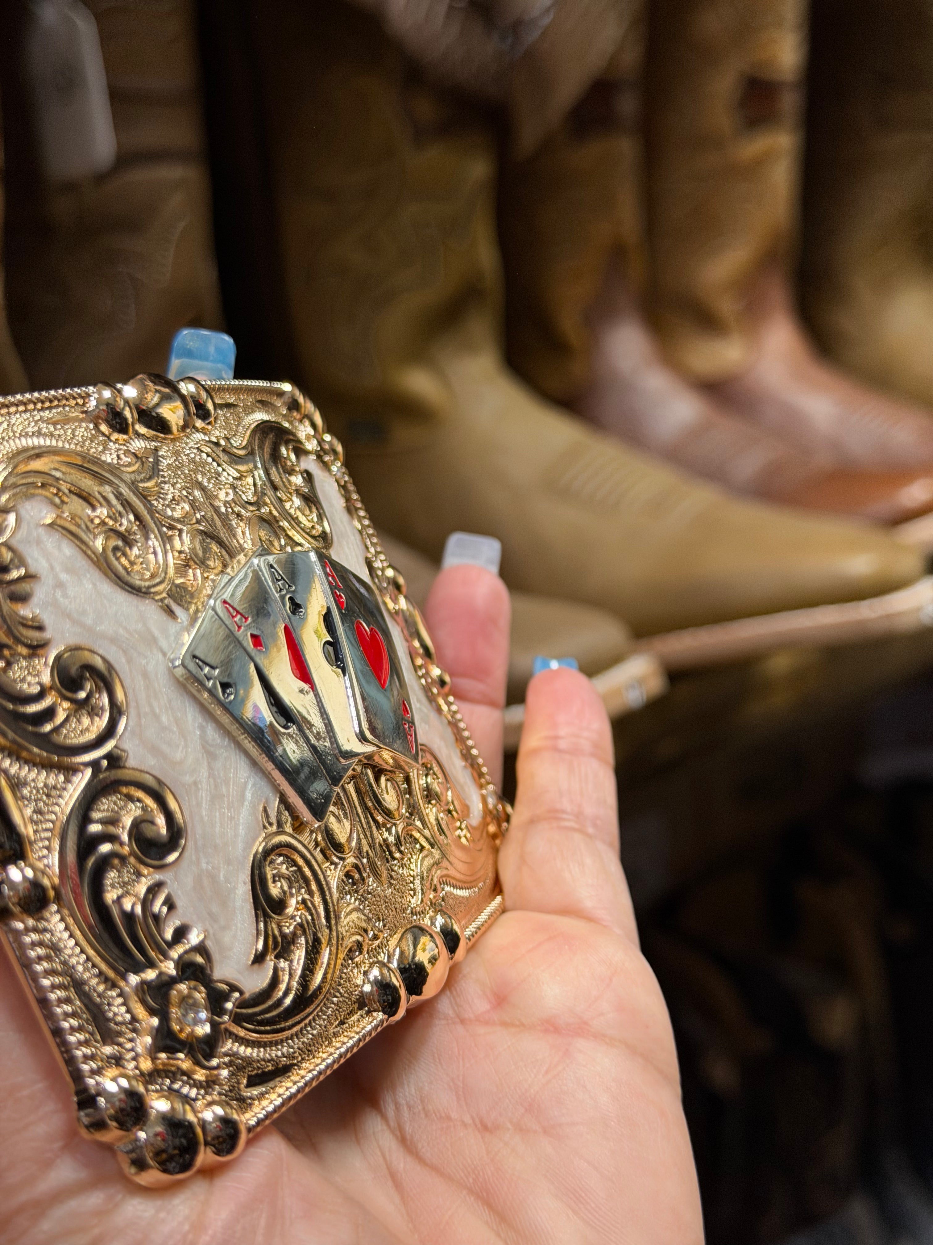 Western Gold Playing Cards Belt Buckle | Casino Cowboy Rodeo Style