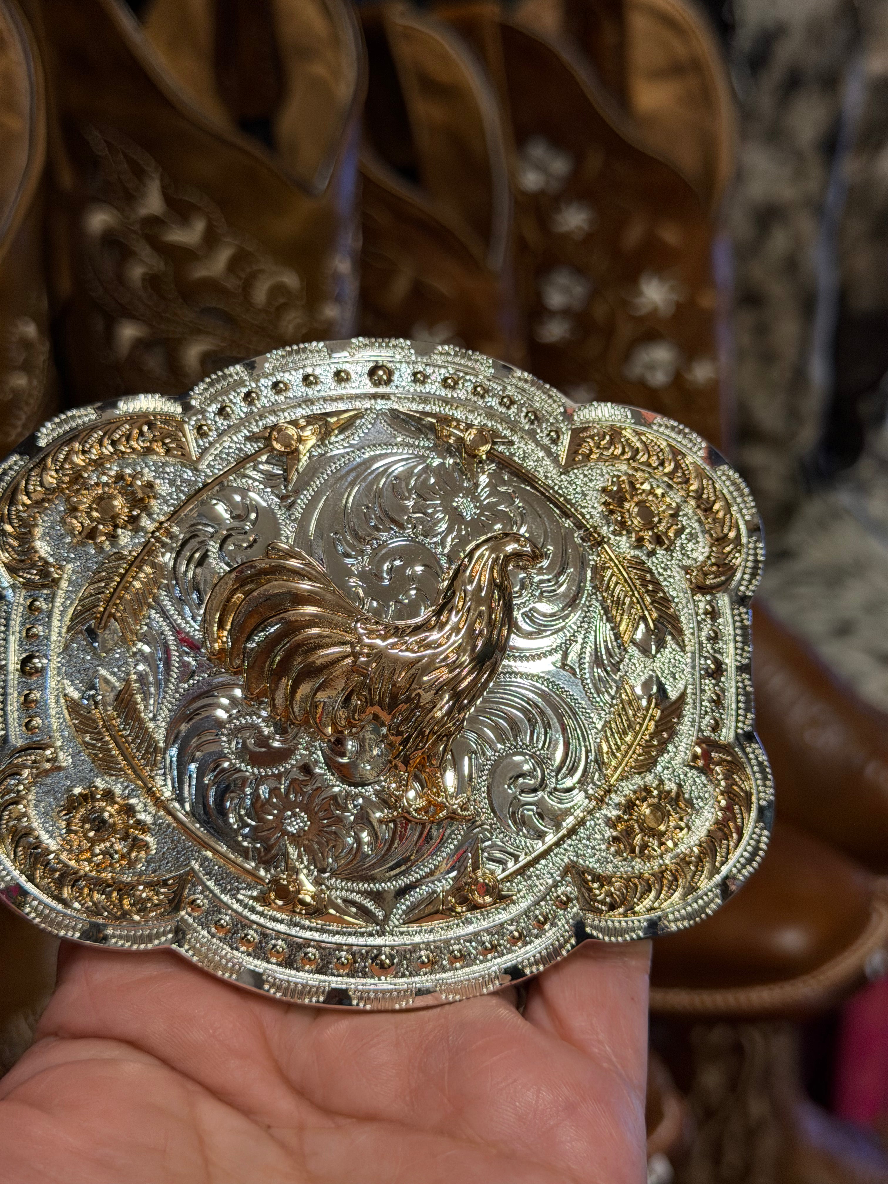 Vintage Western Rooster Belt Buckle for Men &amp; Women | Silver Gold Cowboy Rodeo Buckle
