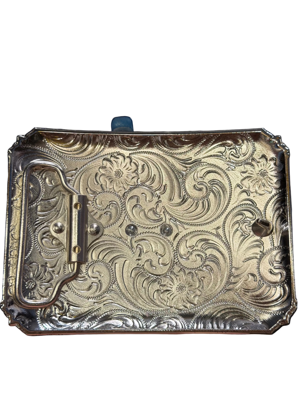 Western Rooster Engraved Belt Buckle for Men & Women – Silver Tone with Gold Rooster Accent